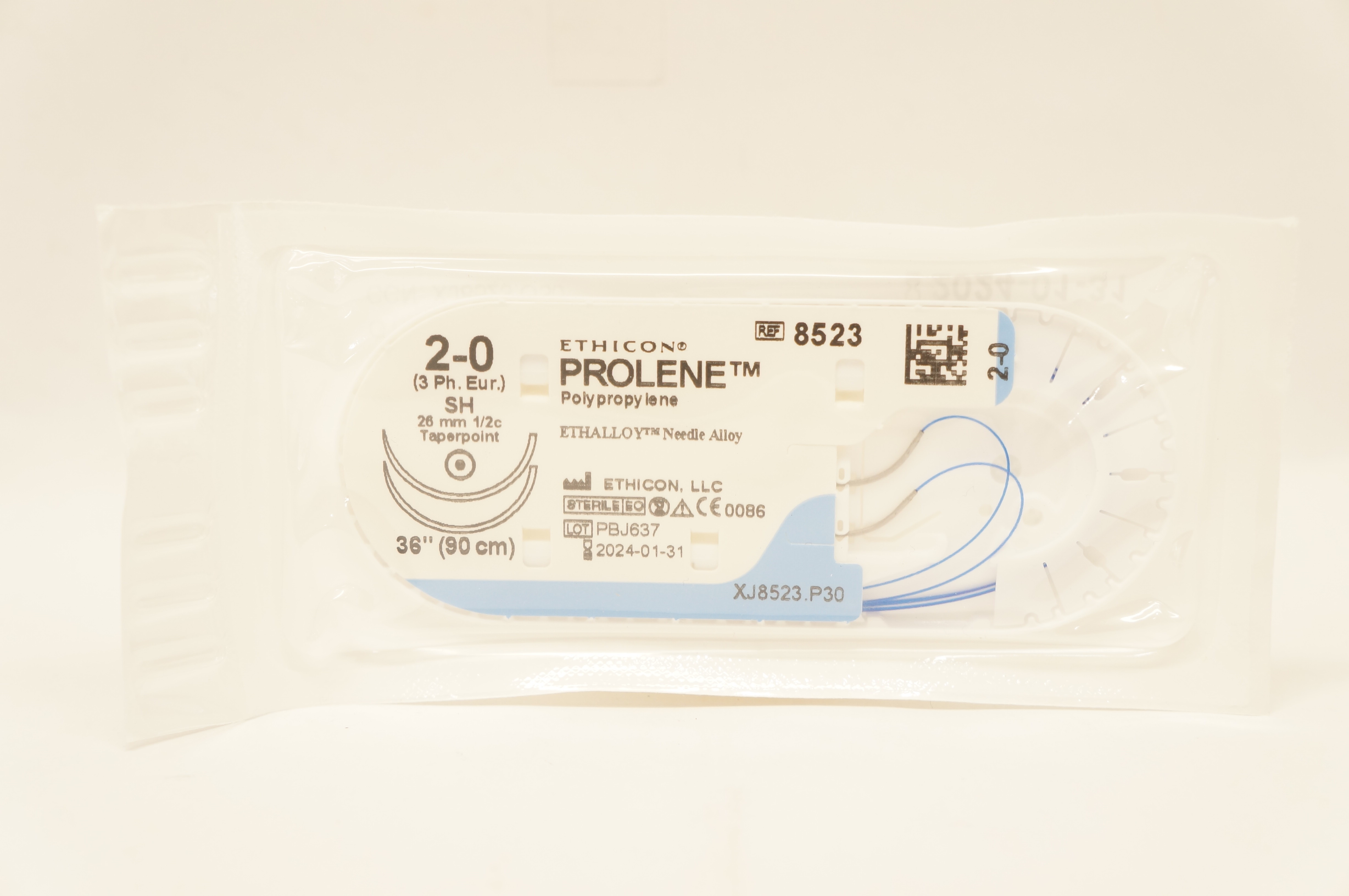 Ethicon 8523 2-0 PROLENE, SH, 26mm 1/2c Taperpoint, 36inch