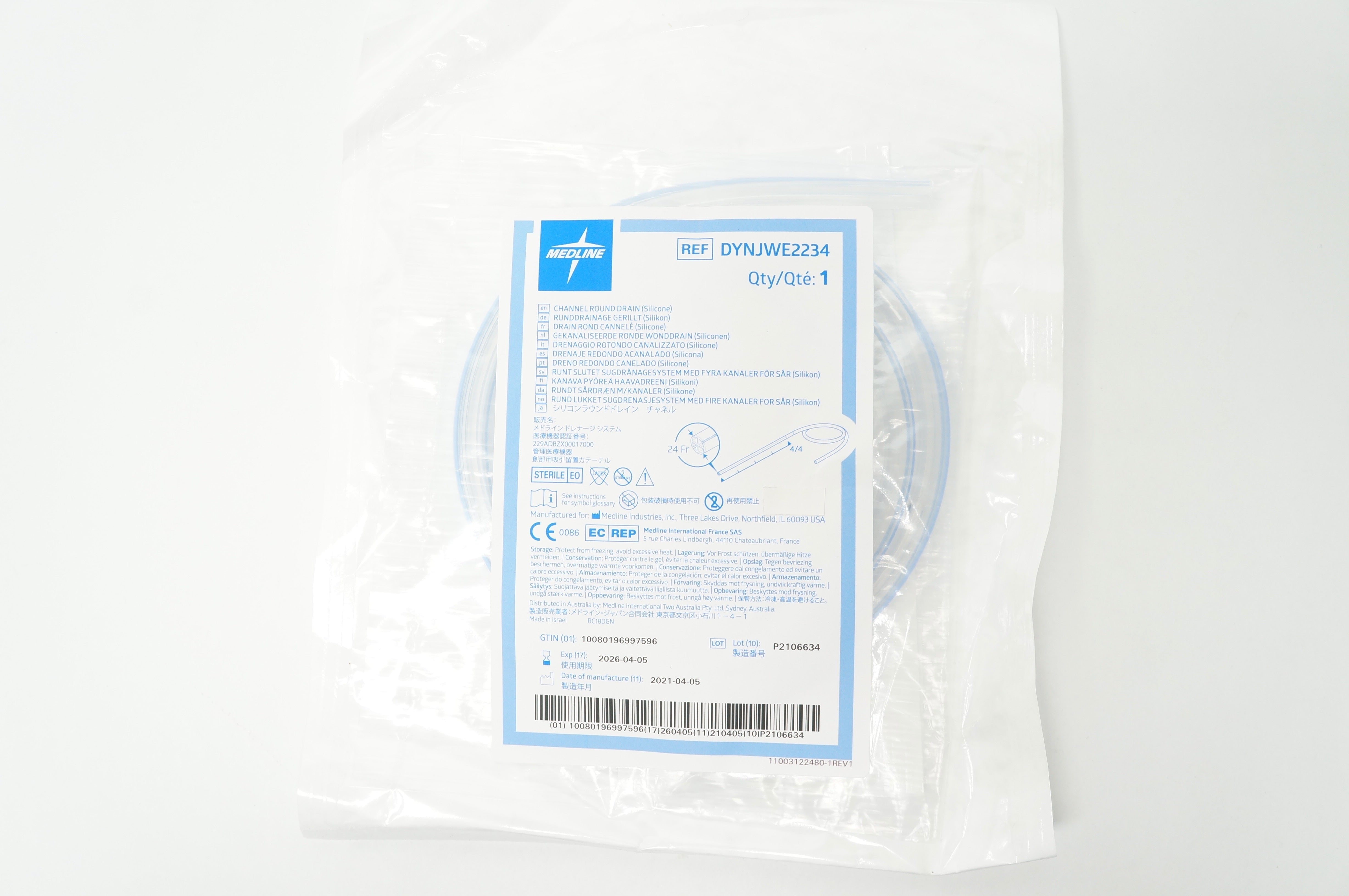 Medline DYNJWE2234 Channel Round Drain 24Fr