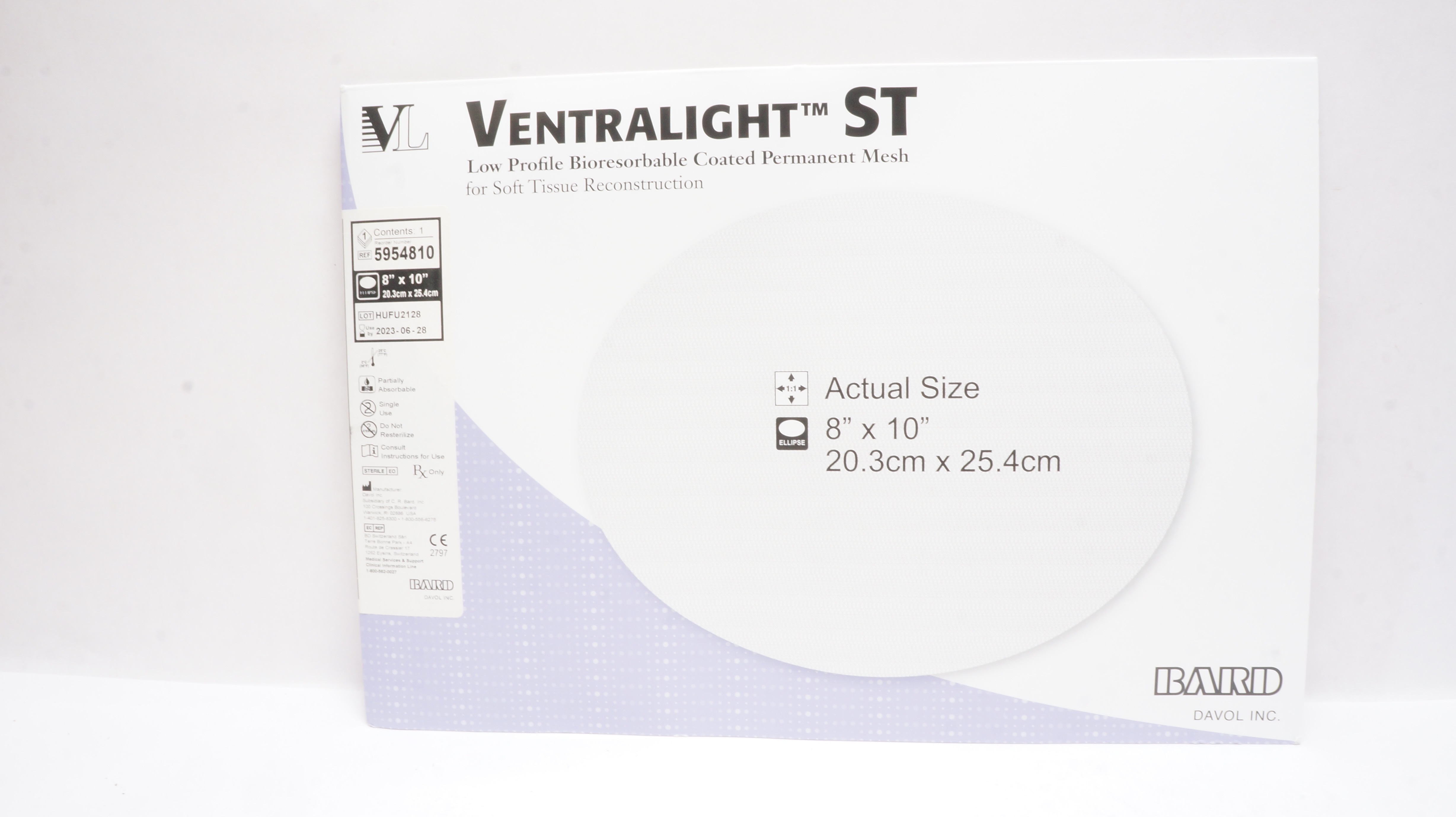 Bard 5954810 Ventralight ST Bioresorbable Coated Permanent Mesh 8 x 10inch (x)