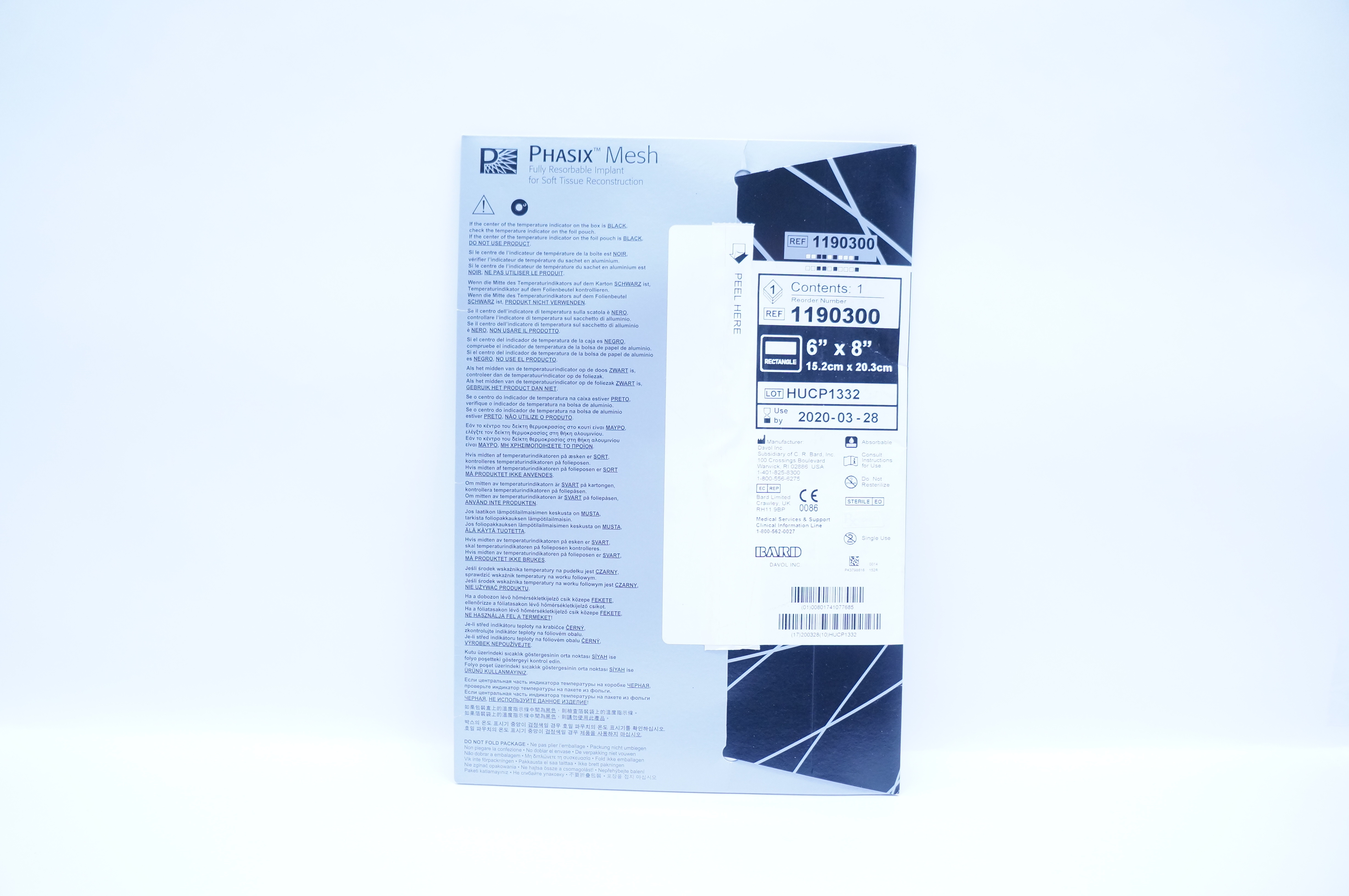 Bard 1190300 Phasix Mesh Fully Resorbable Implant 6inch x 8inch (x)
