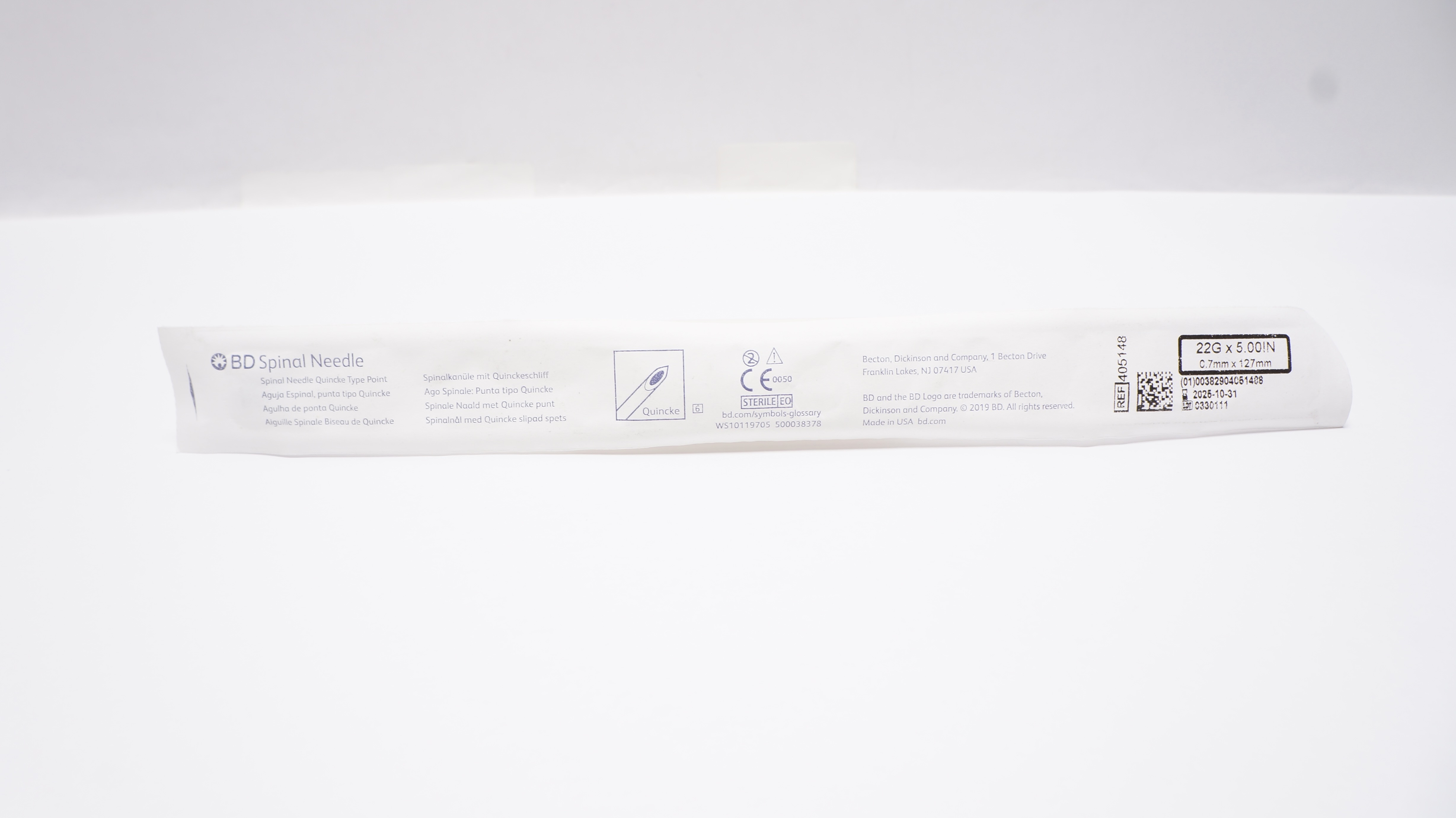 BD 405148 Spinal Ndle Quincke Type Point 22GA x 5.00inch