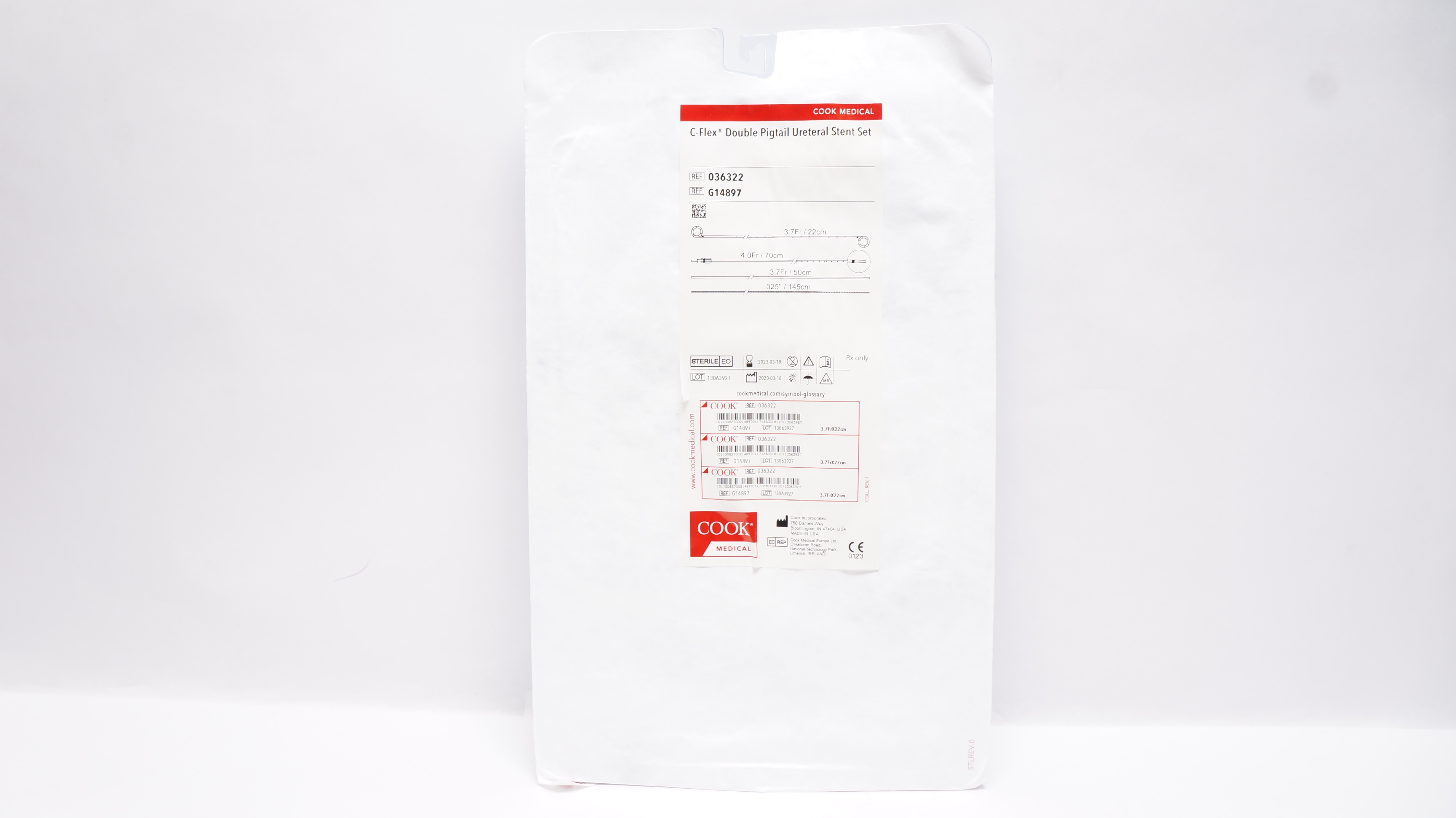 Cook Medical G14897 C-Flex Double Pigtail Ureteral Stnt. Set 3.7Fr. x 22cm (x)