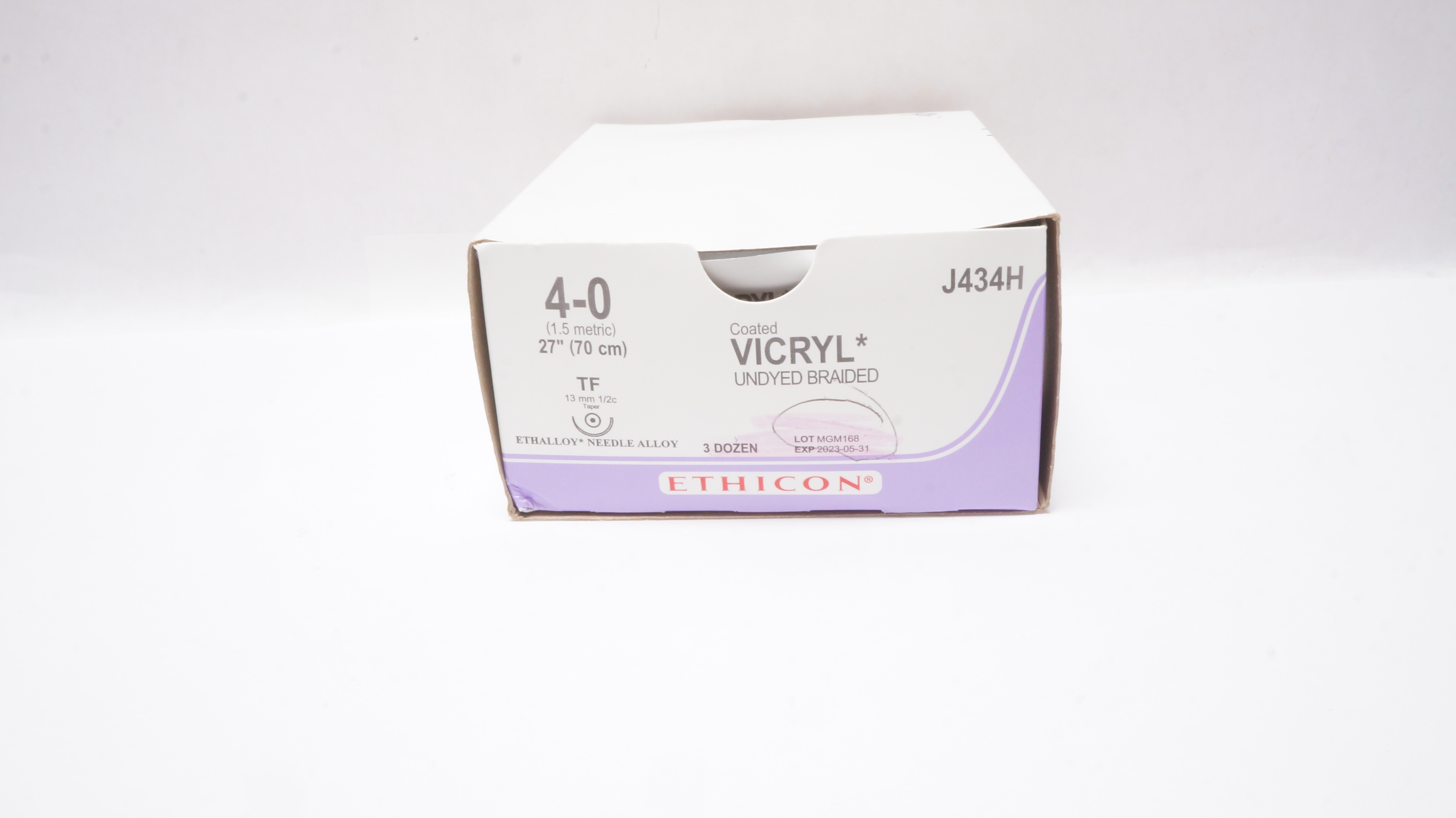 Ethicon J434H 4-0 Coated Vicryl Polyglactin Stre TF 13mm 1/2c 27In - Box of 32