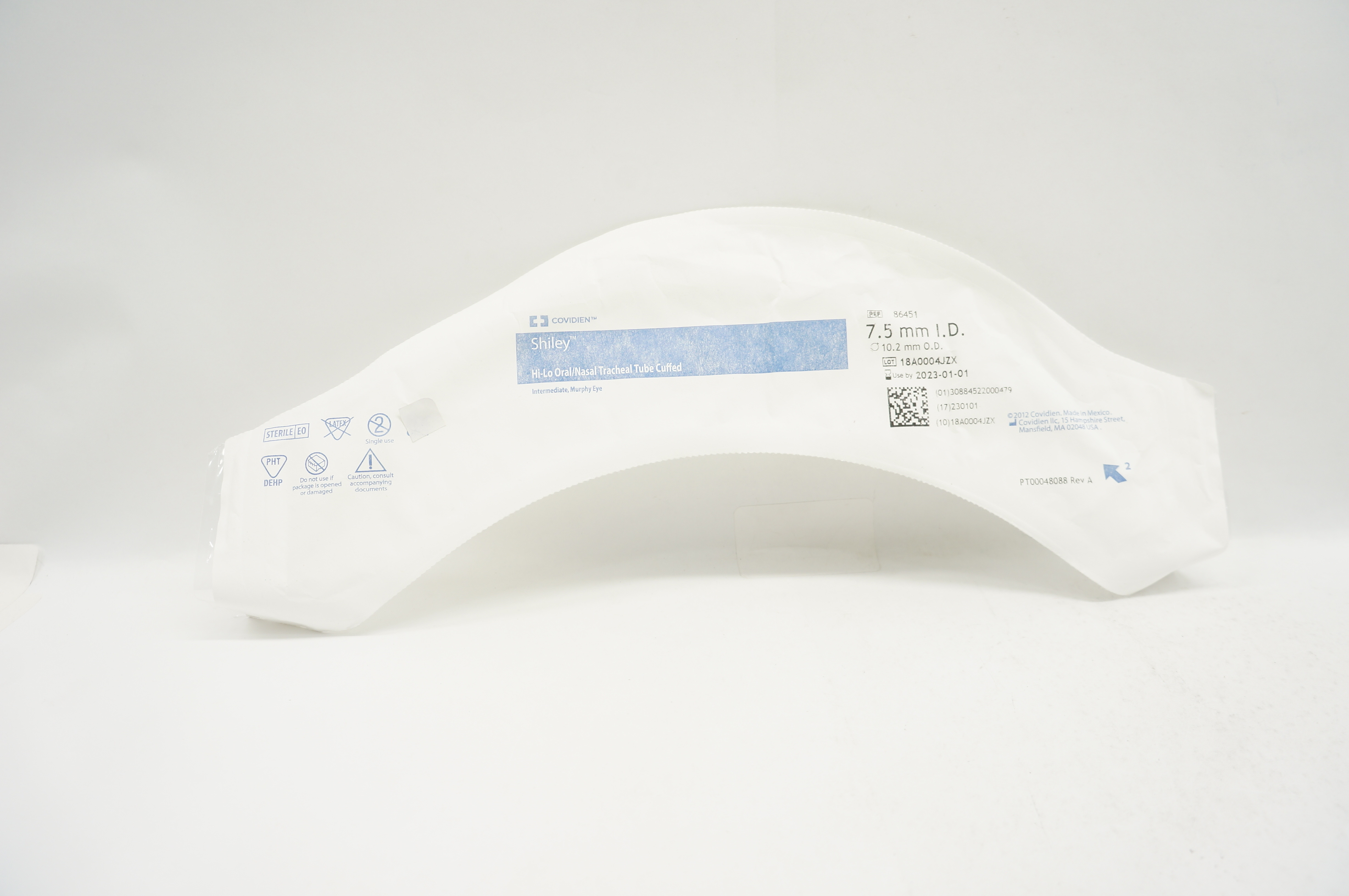 Covidien 86451 Shiley Hi-Lo Oral/Nasal Tracheal Tube Cuffed 7.5mm x 10.2mm