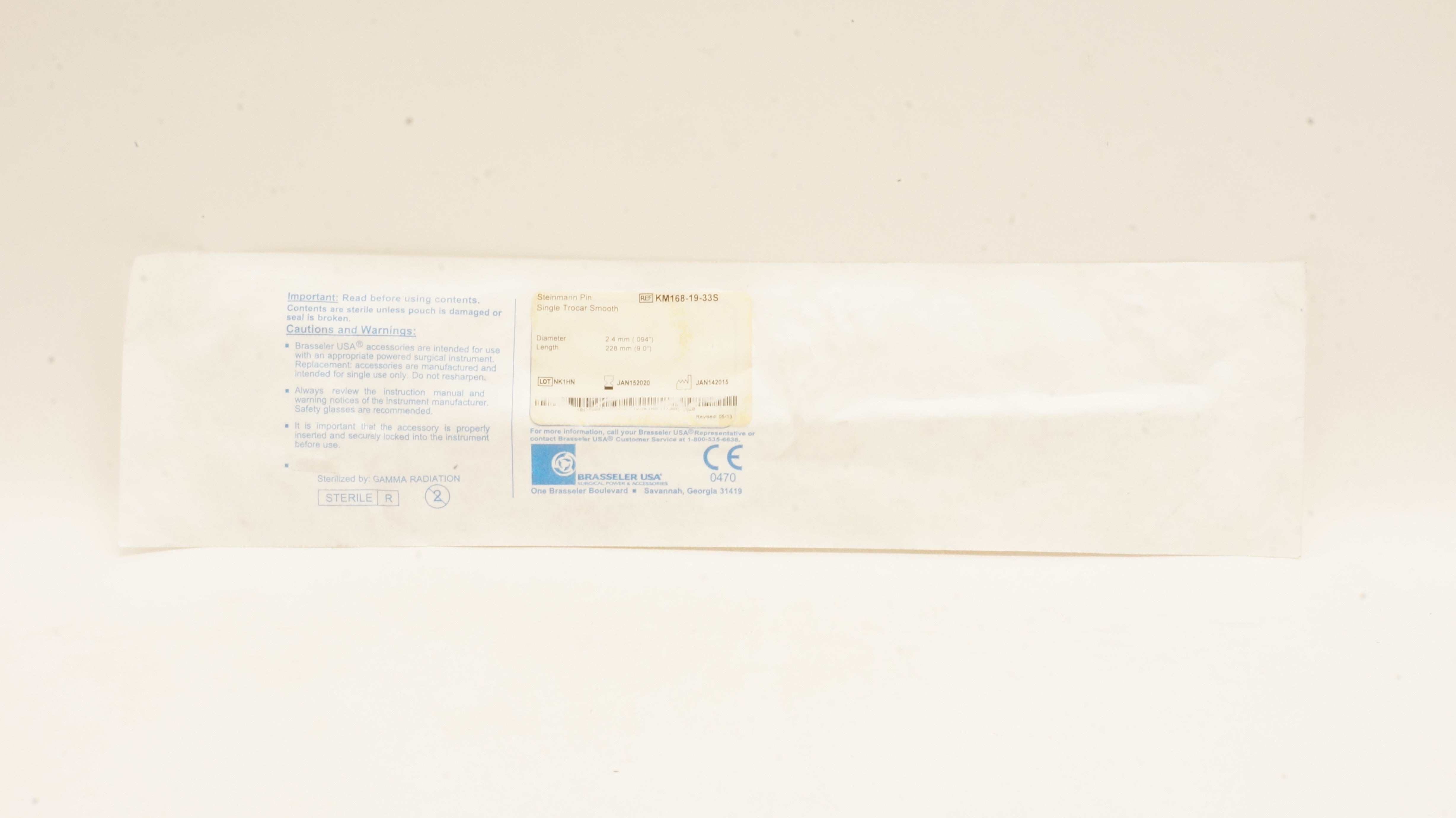 Brasseler KM168-19-33S Steinmann Pin Single Trocar Smooth (x)