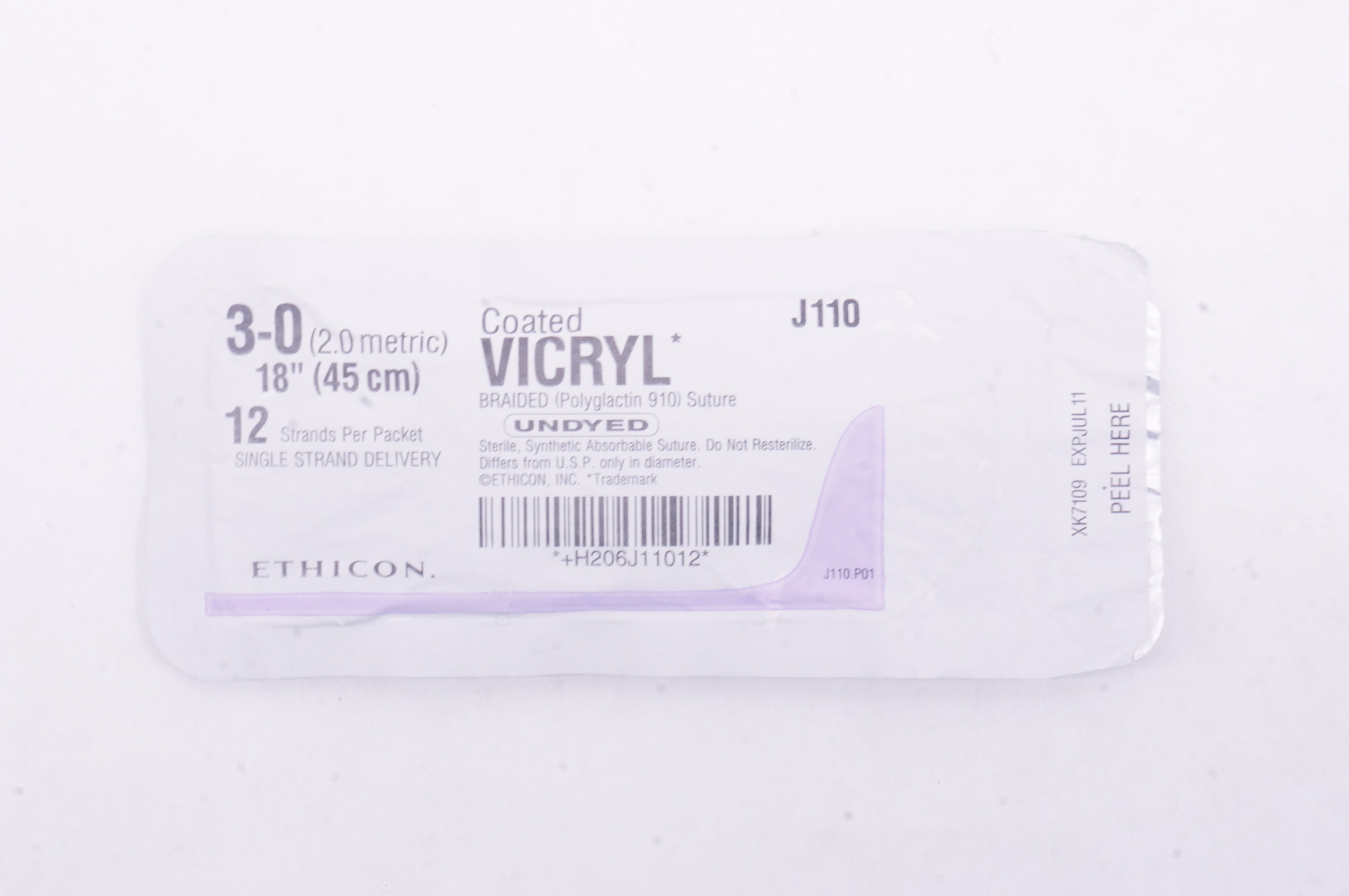Ethicon J110 3-0 Coated VICRYL (Polyglactin 910) Stre, 18 inch 12 Strands (x)
