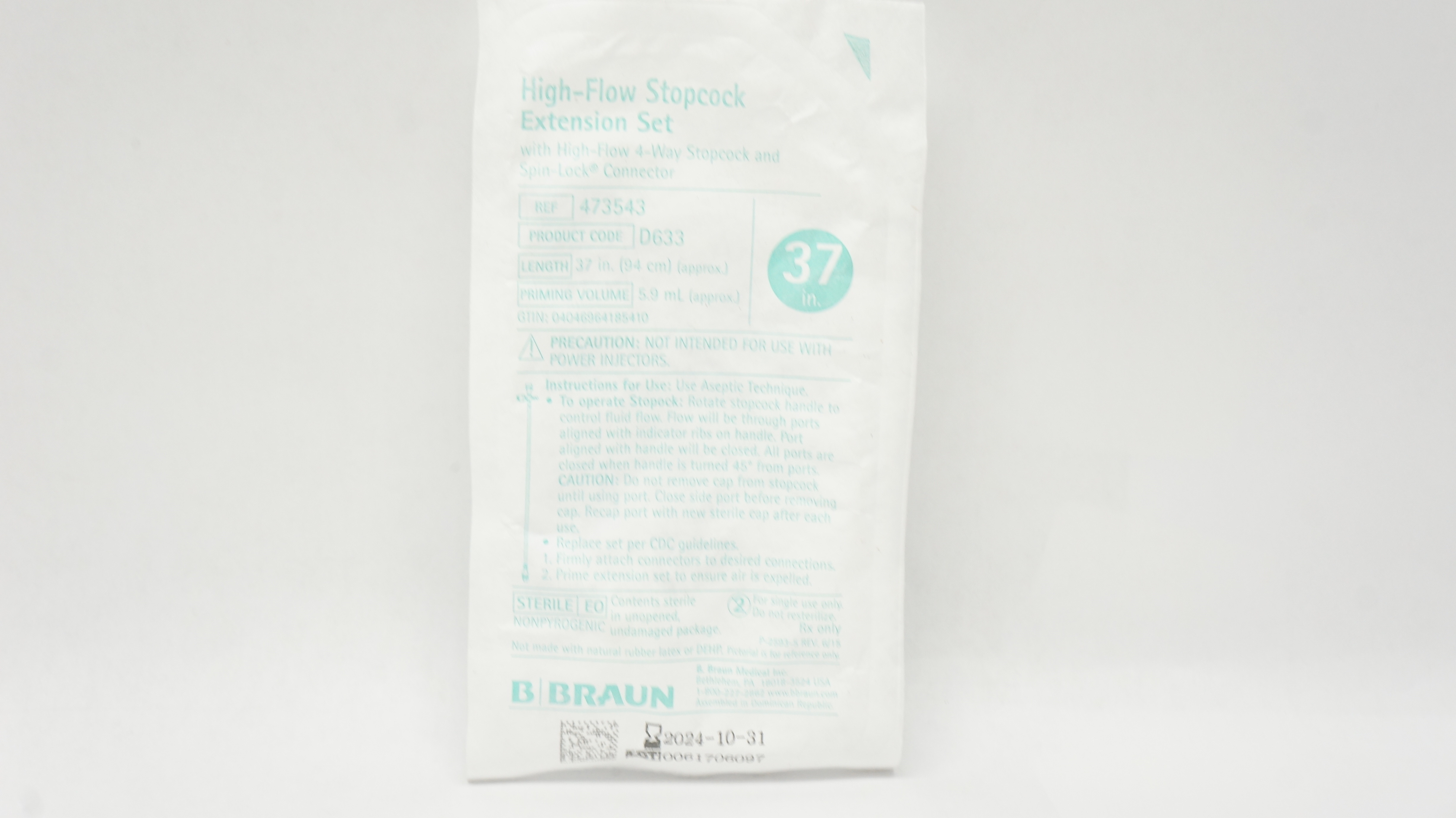 Braun 473543 High-Flow Stopcock Extension Set 37inch 5.9mL