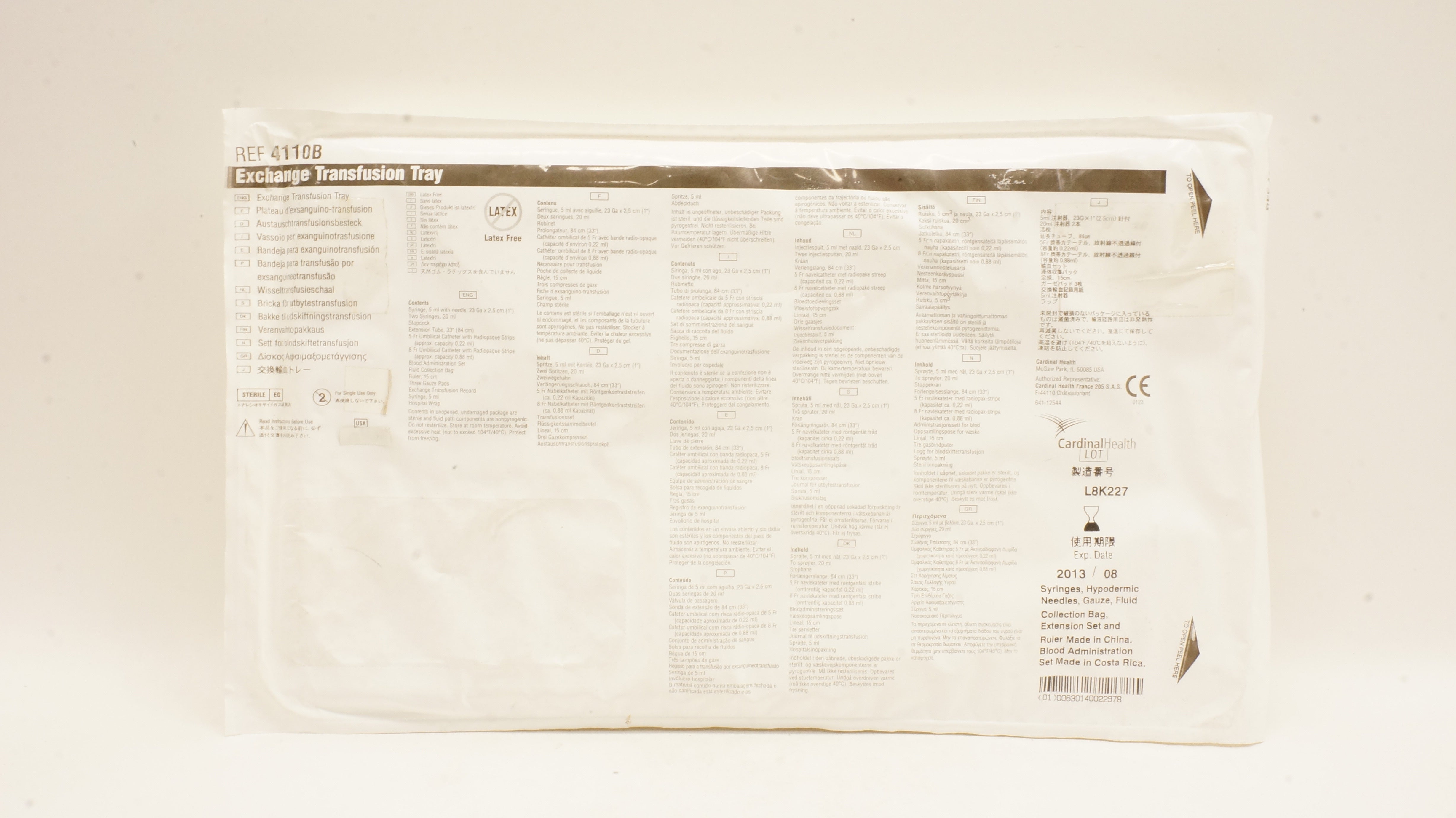 Cardinal Health 4110B Exchange Transfusion Tray (x)