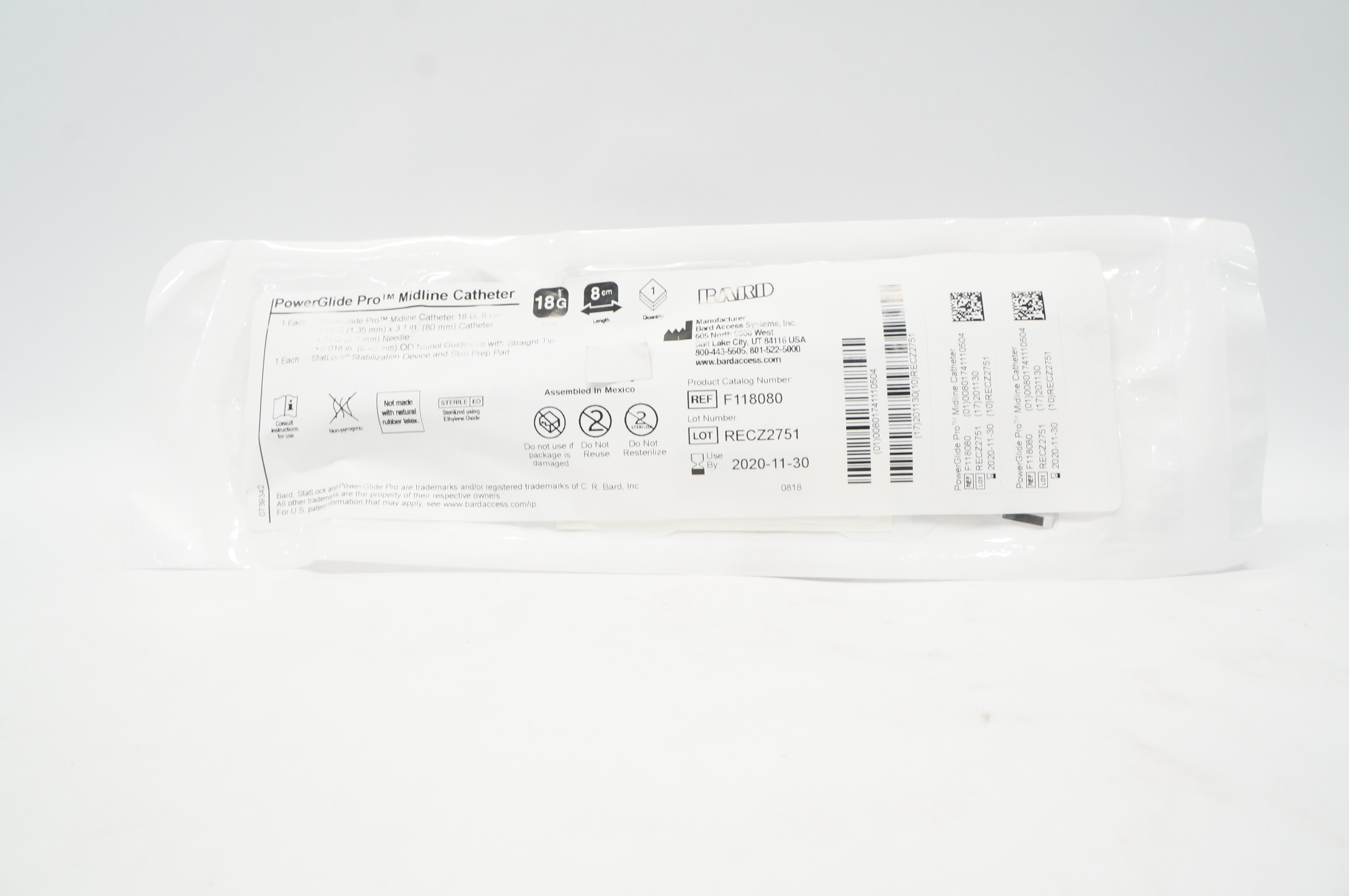 Bard F118080 PowerGlide Pro Midline Catheter 18G x 8cm (x)