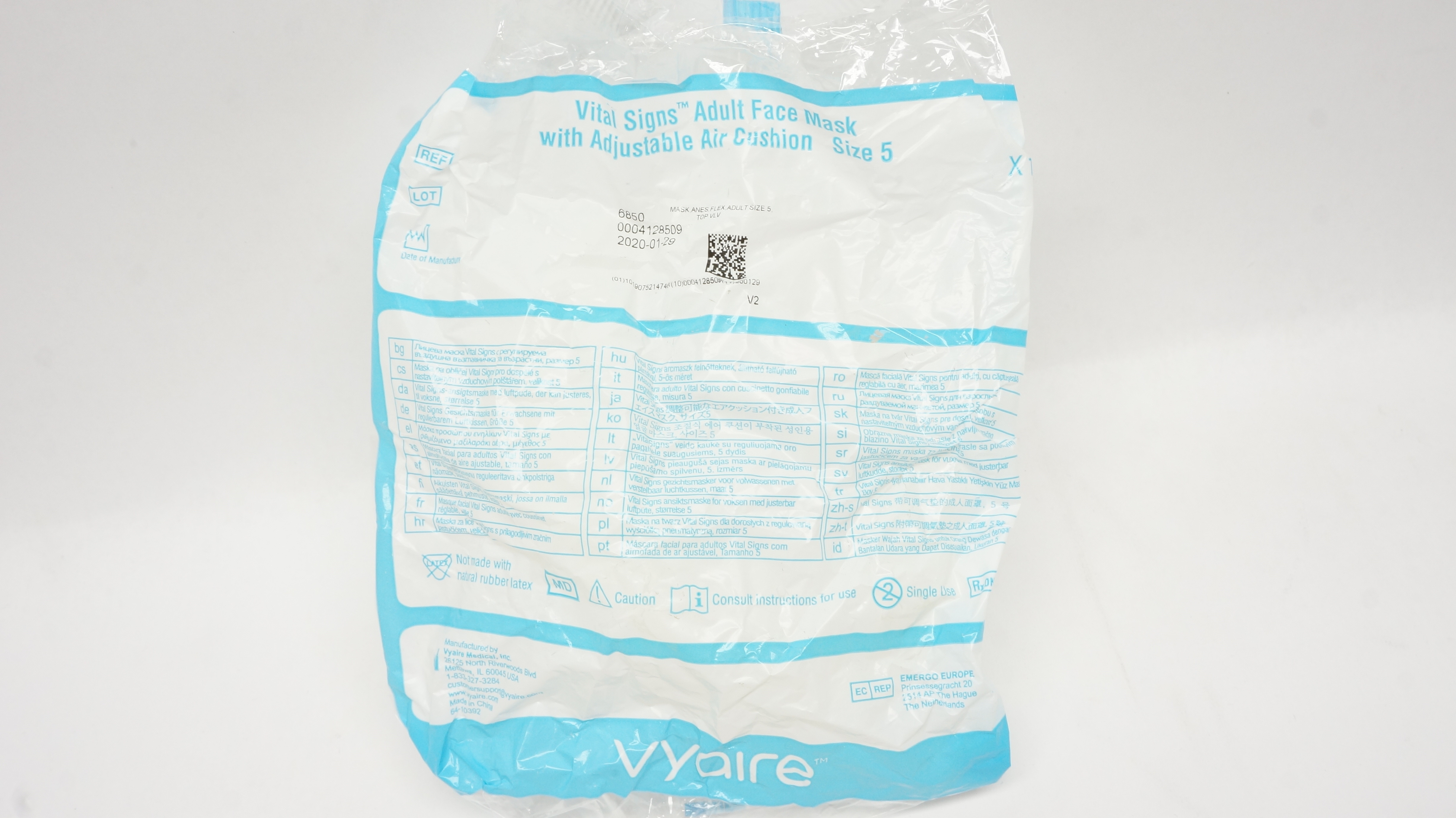 Vyaire 6850 Vital Signs Adult Face Mask with Adjustable Air Cushion, Size 5