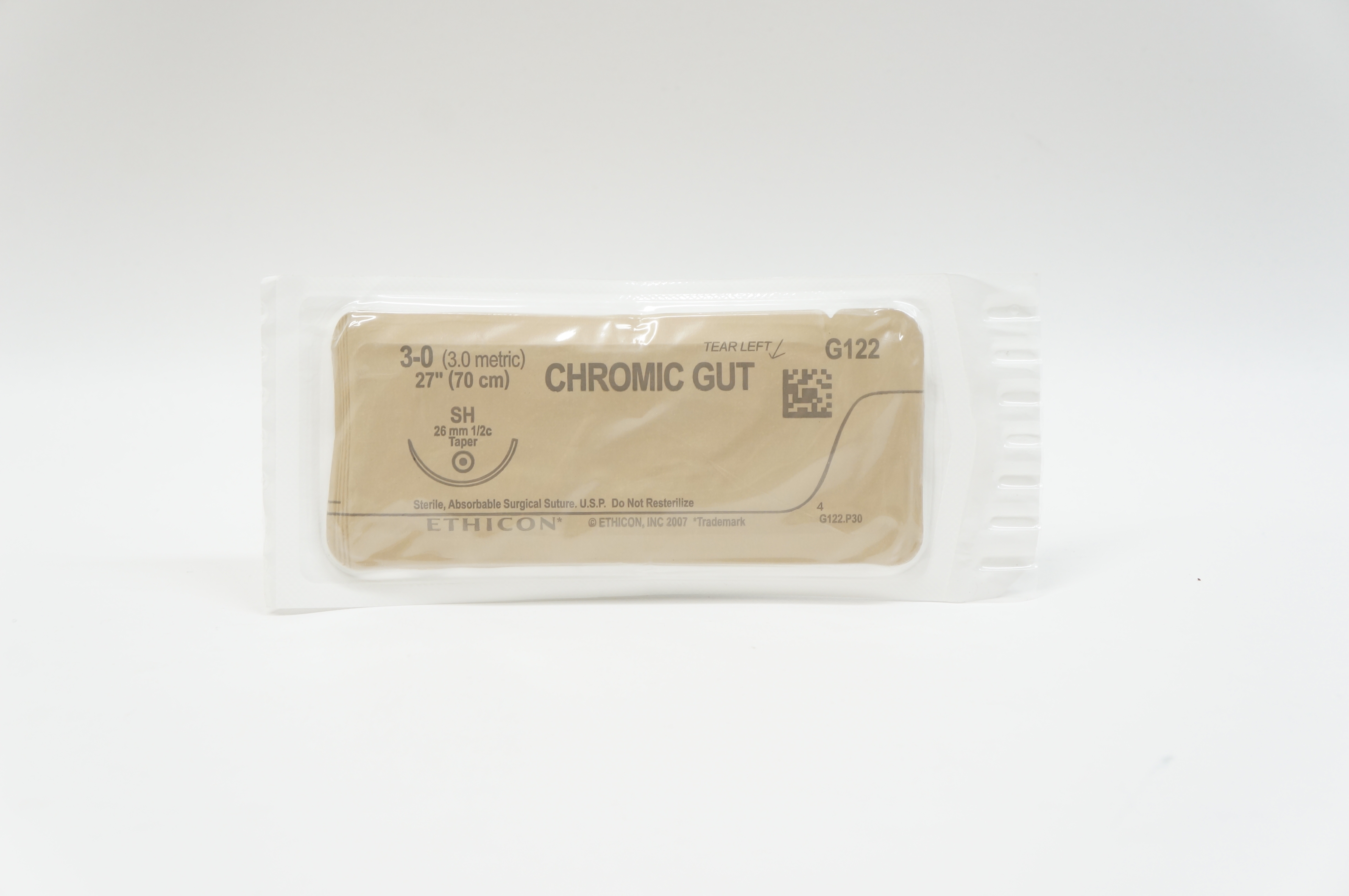 Ethicon G122 3-0 CHROMIC GUT, SH, 26mm 1/2c Taper, 27inch