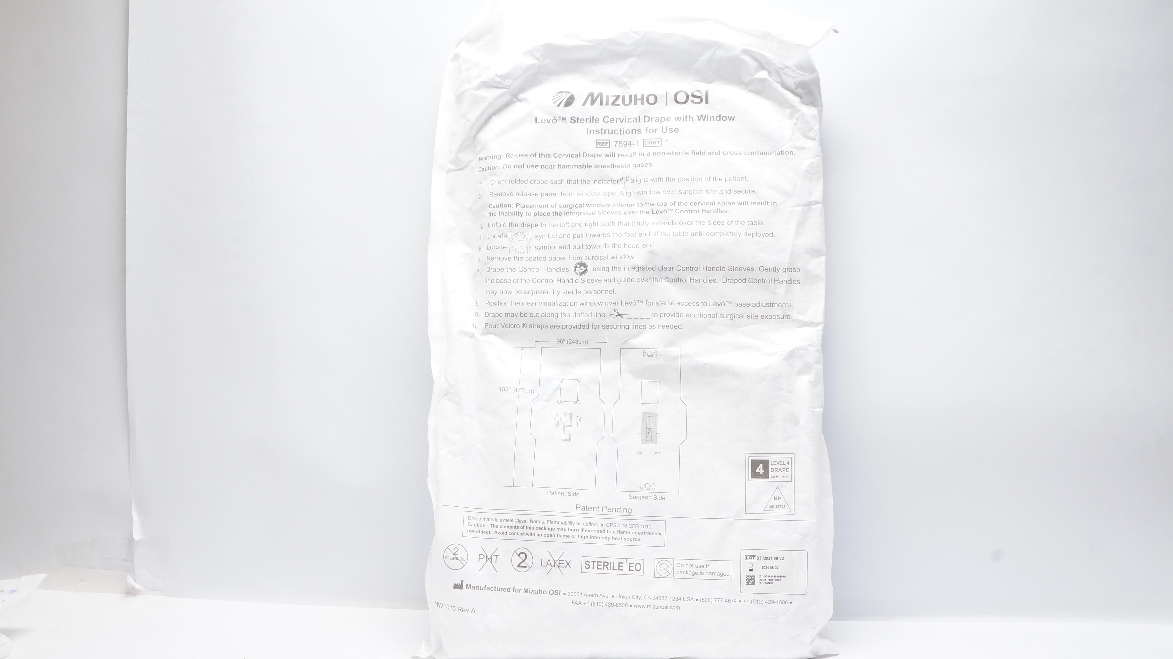 Mizuho OSI 7894-1 Levo Cervical Drape W/Window Instructions Level 4 (x)