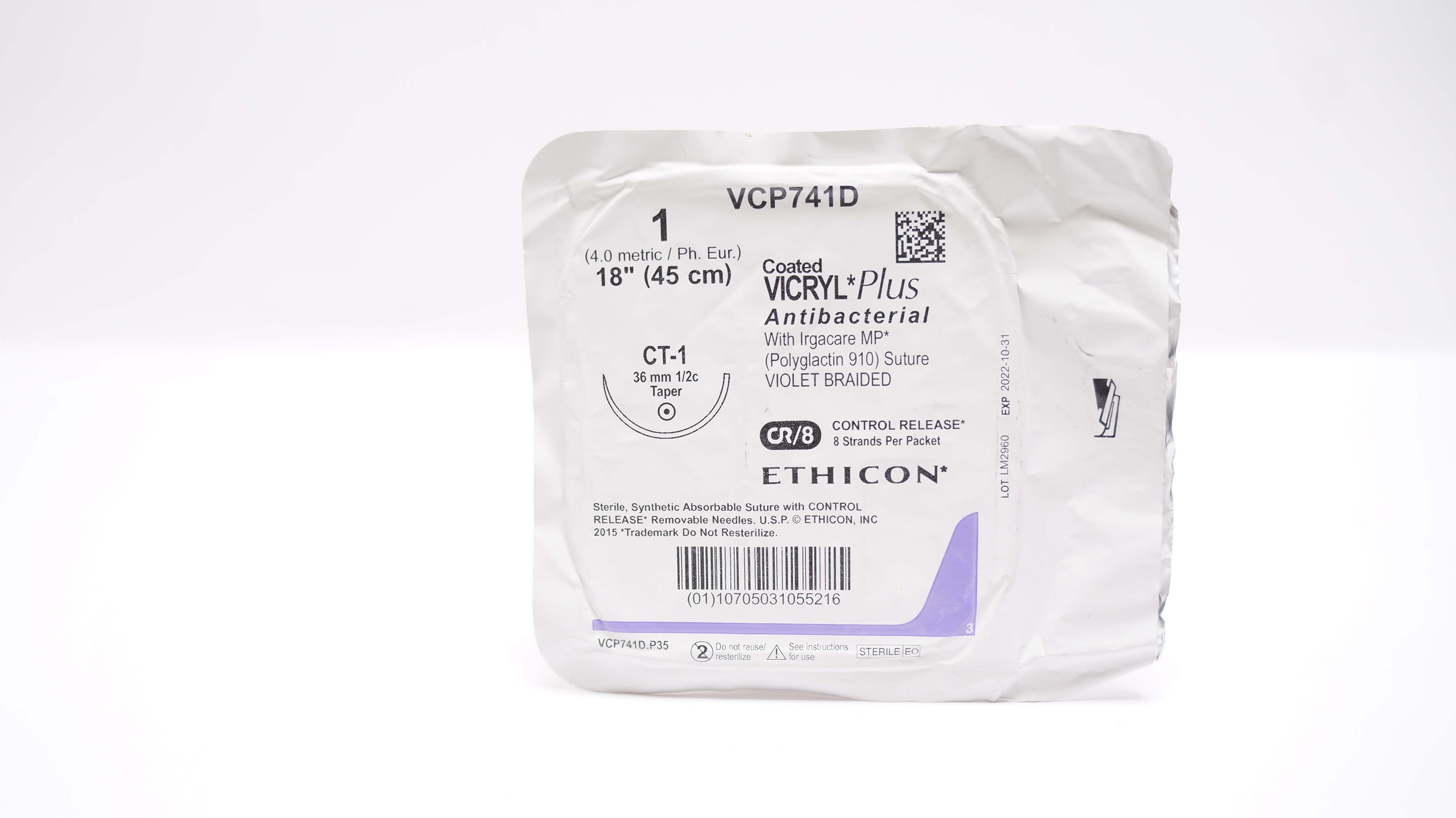 Ethicon VCP741D VICRYL Plus 1 CT-1 36mm 1/2c Taper 18inch (x)