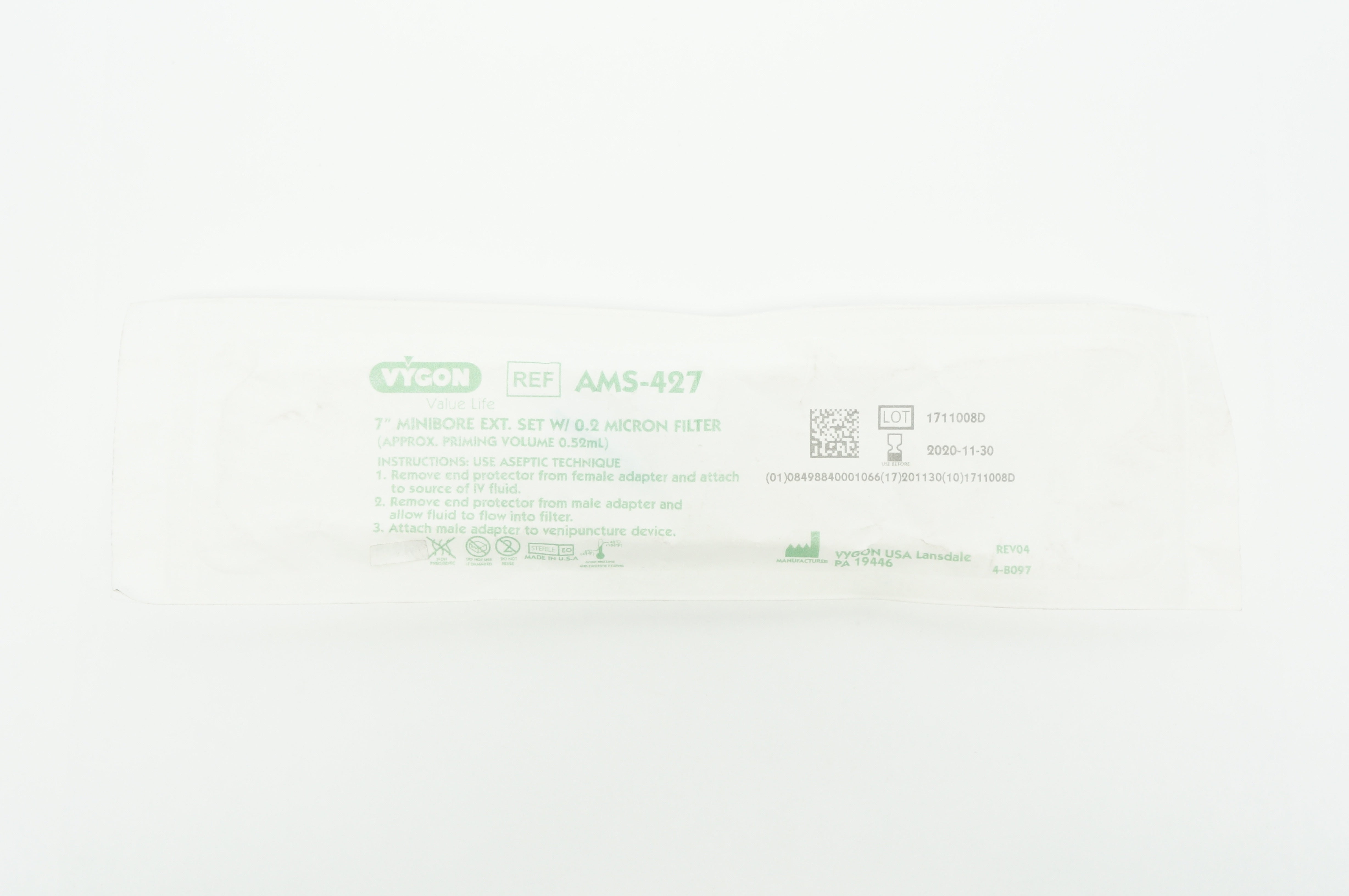 Vygon AMS-427 Value Life 7 inch Minibore Extension Set W/0.2 Micron Filter (x)