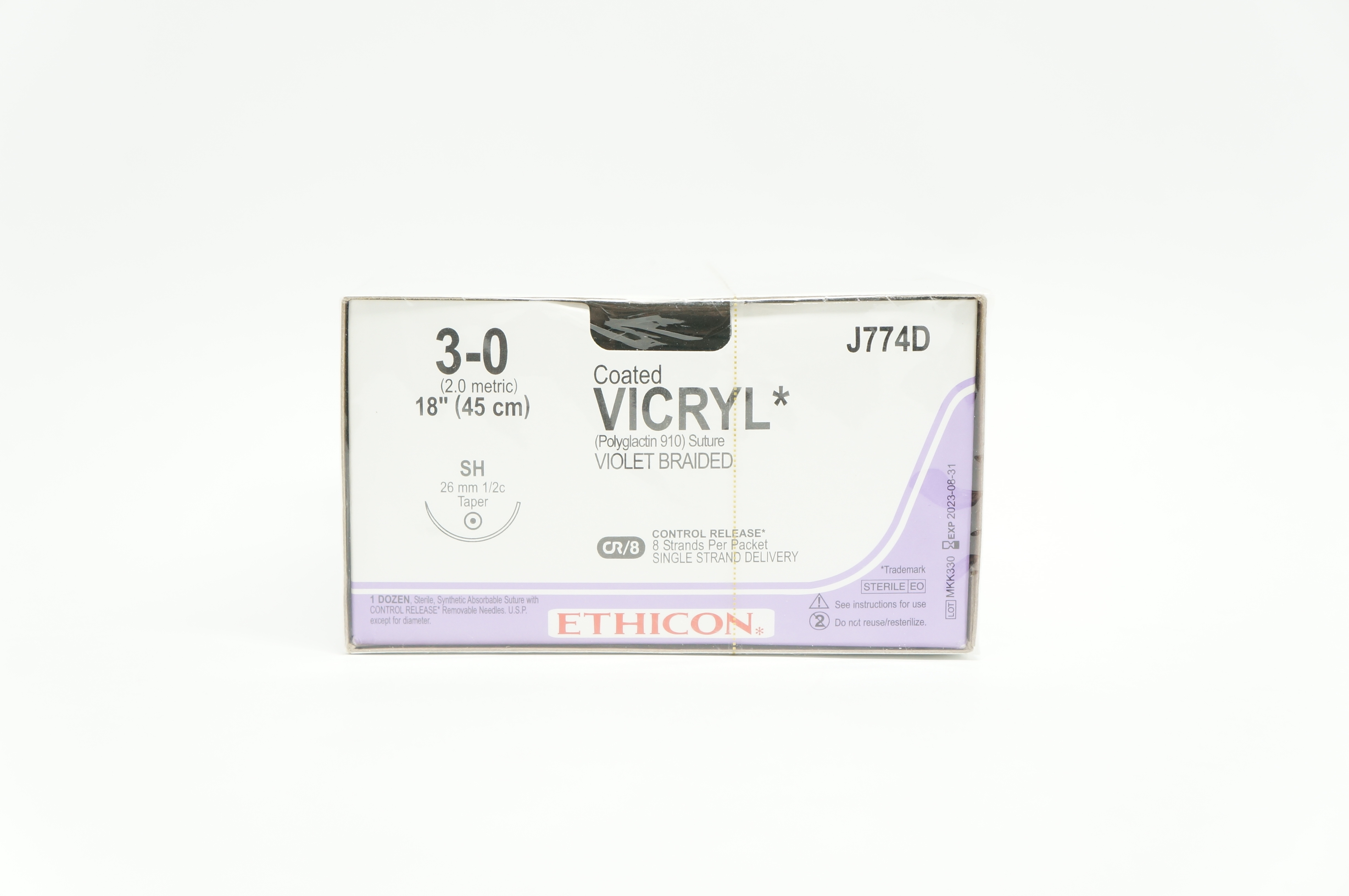 Ethicon J774D 3-0 VICRYL SH 26mm 1/2c Taper 18 inch CR/8 - Box of 12