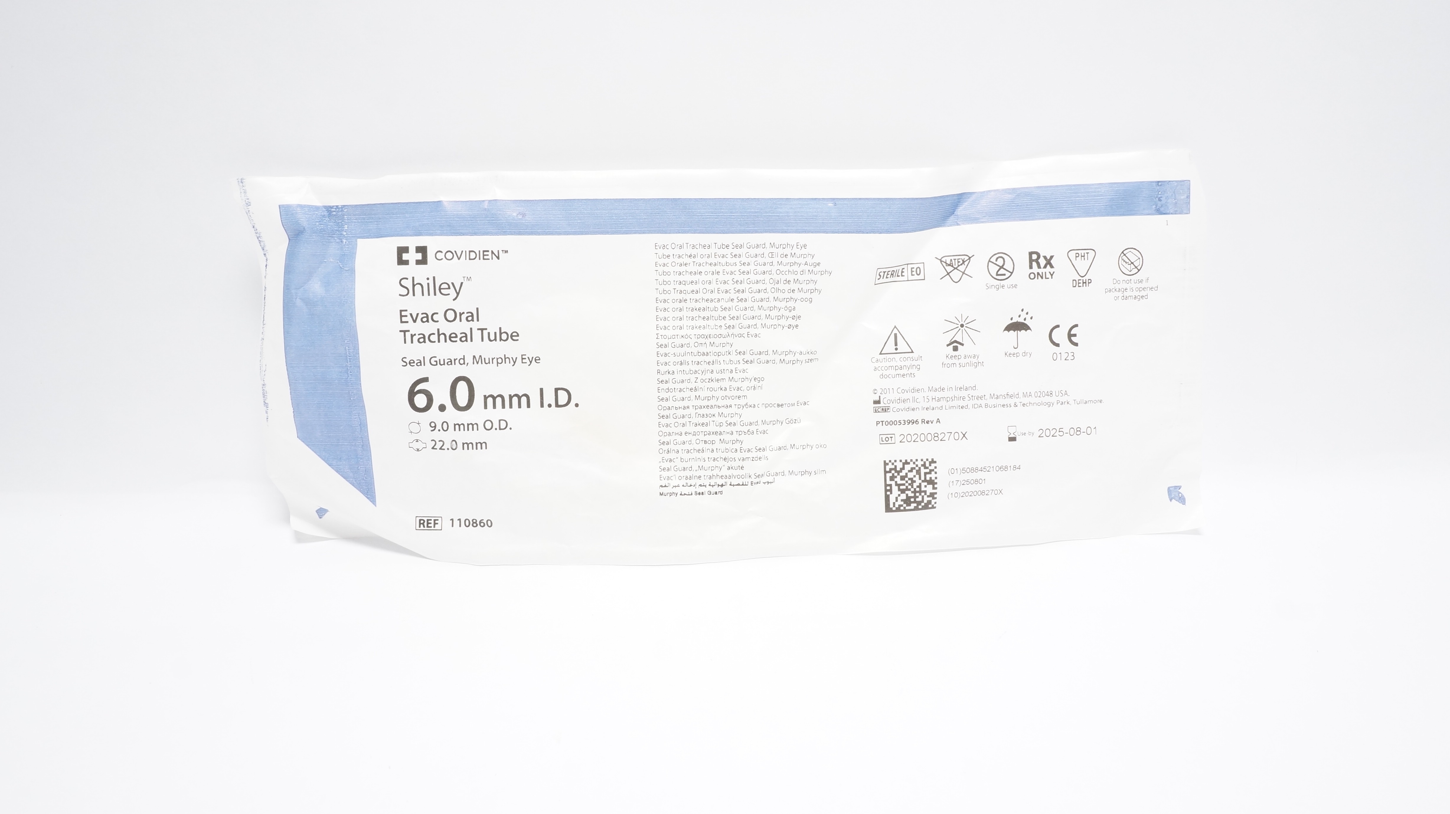 Covidien 11086 Shiley Evac Oral Tracheal Tube 6.0mm I.D. x 9.0mm O.D. 22.0mm (x)