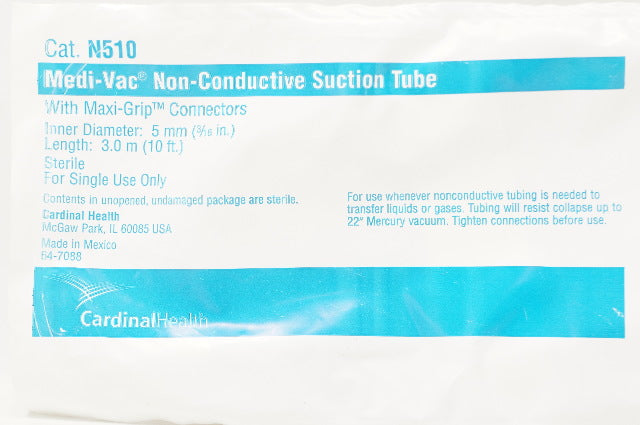 Cardinal Health N510 Medi-Vac Non-Conductive Suction Tubing 3/16inch ID x 10ft.
