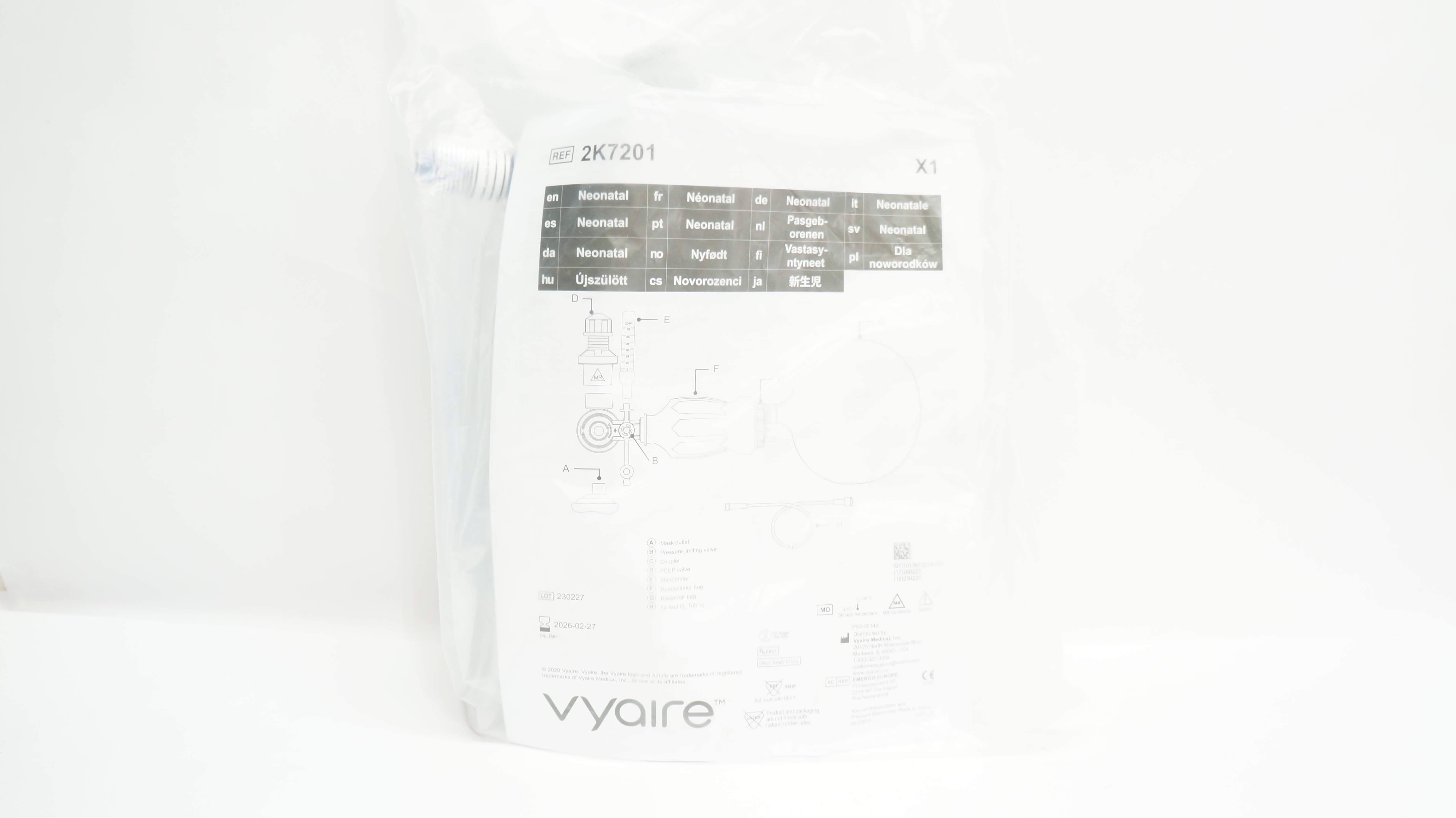 Vyaire 2K7201 Inflat Manual Resuscitator, Neonate Mask, 14F O2 Tubing