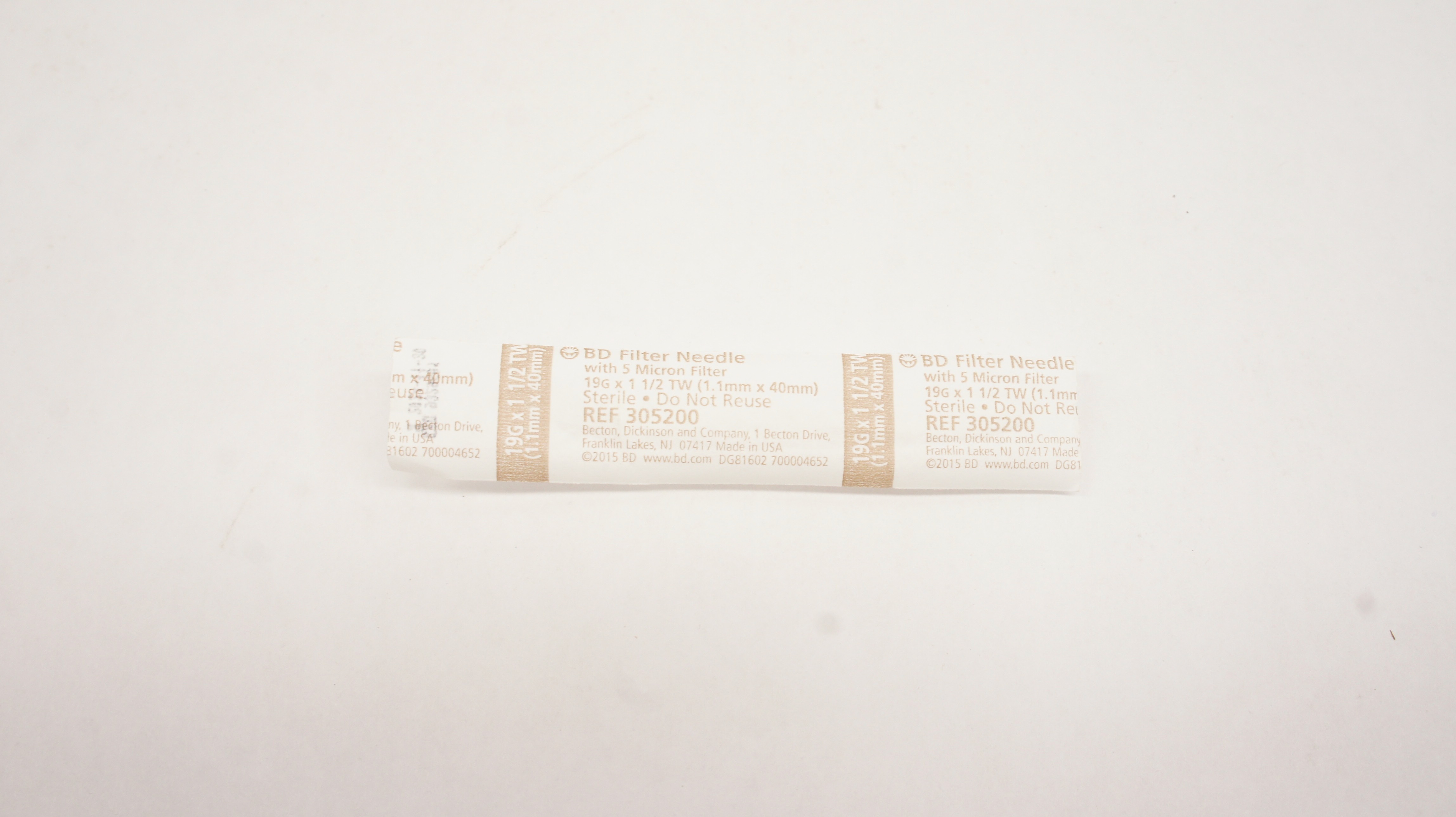 BD 305200 Becton Filter Ndle W/5 Micron Filter 19G x 1-1/2TW