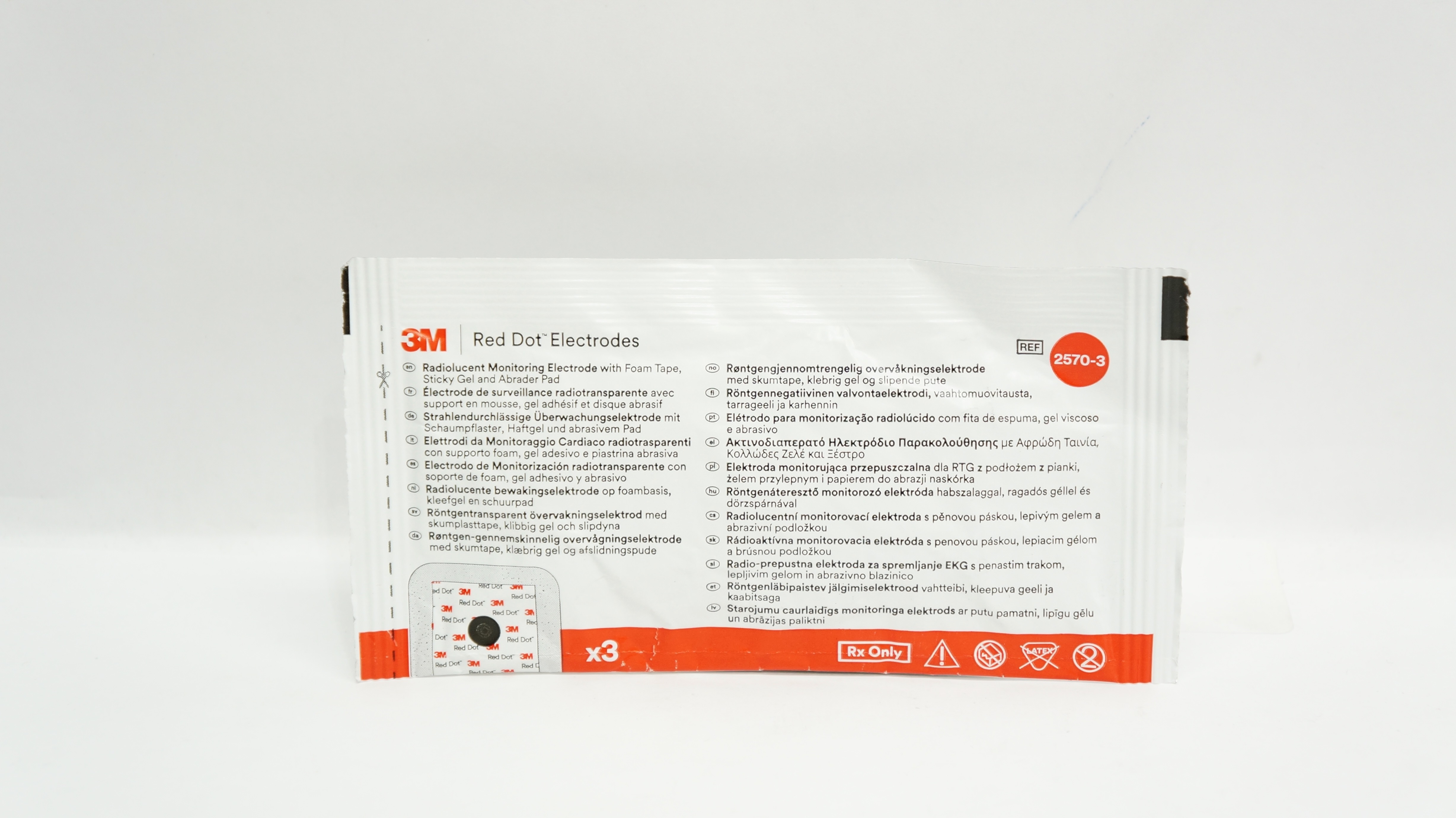 3M 2570-3 Red Dot Radiolucent Monitoring Electrode w/Foam Tape (x) - Pack of 3