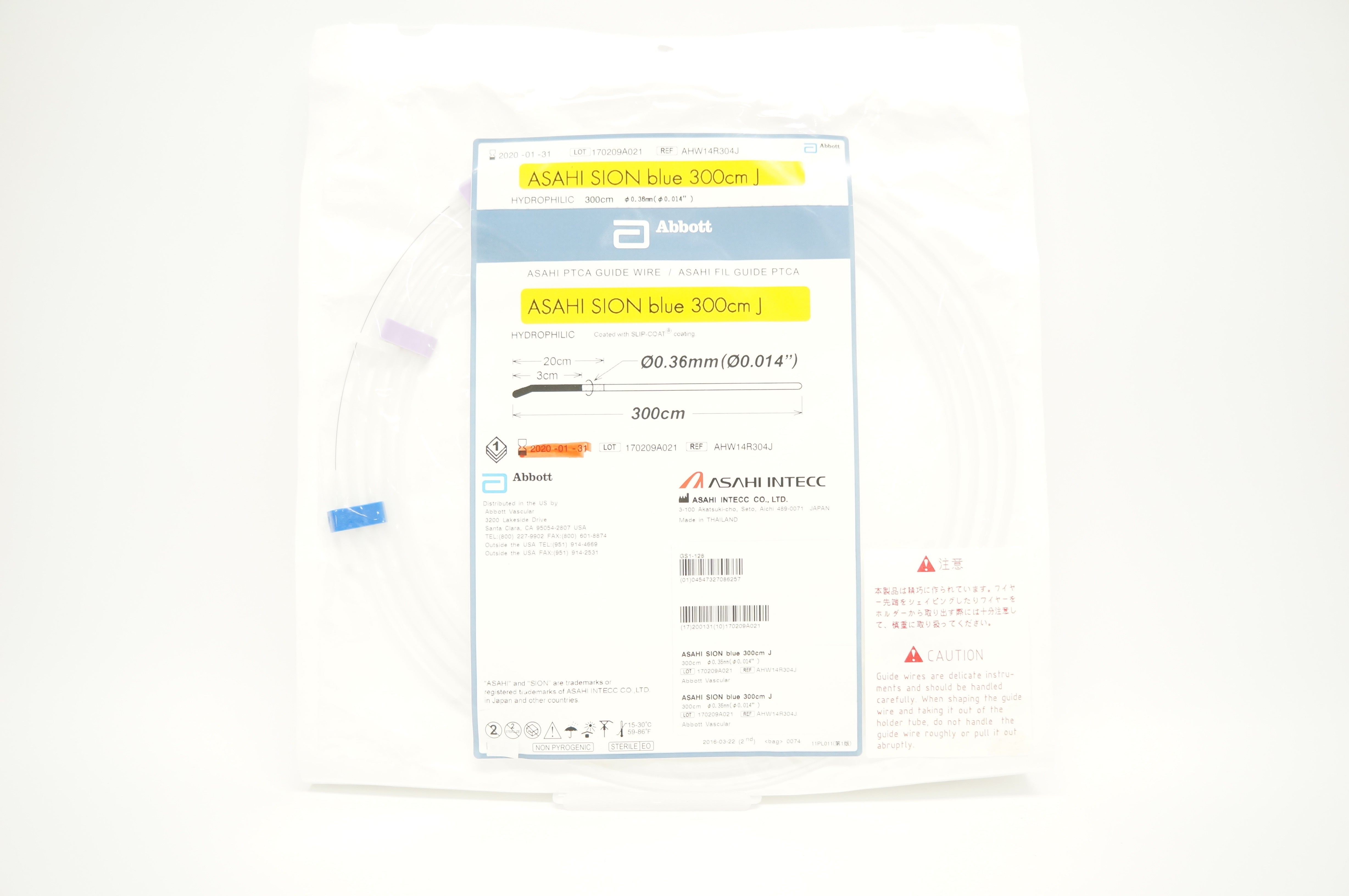 Abbott AHW14R304J Asahi Sion Blue 300cm J Hydrophilic Ø 0.014 inch (x)