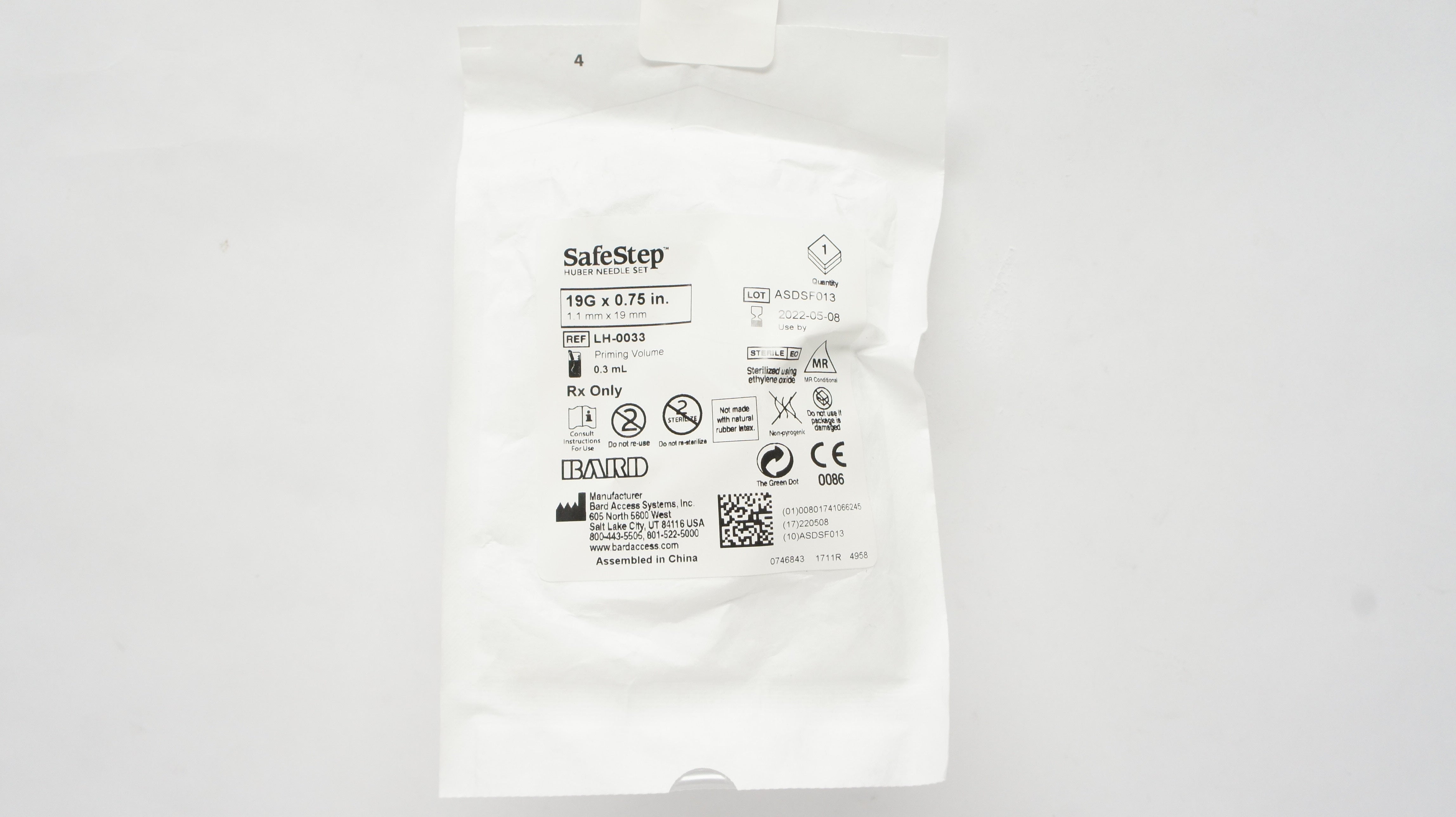 Bard LH-0033 SafeStep Huber Ndle Set 19G x 0.75 inch, Priming Volume 0.3mL (x)