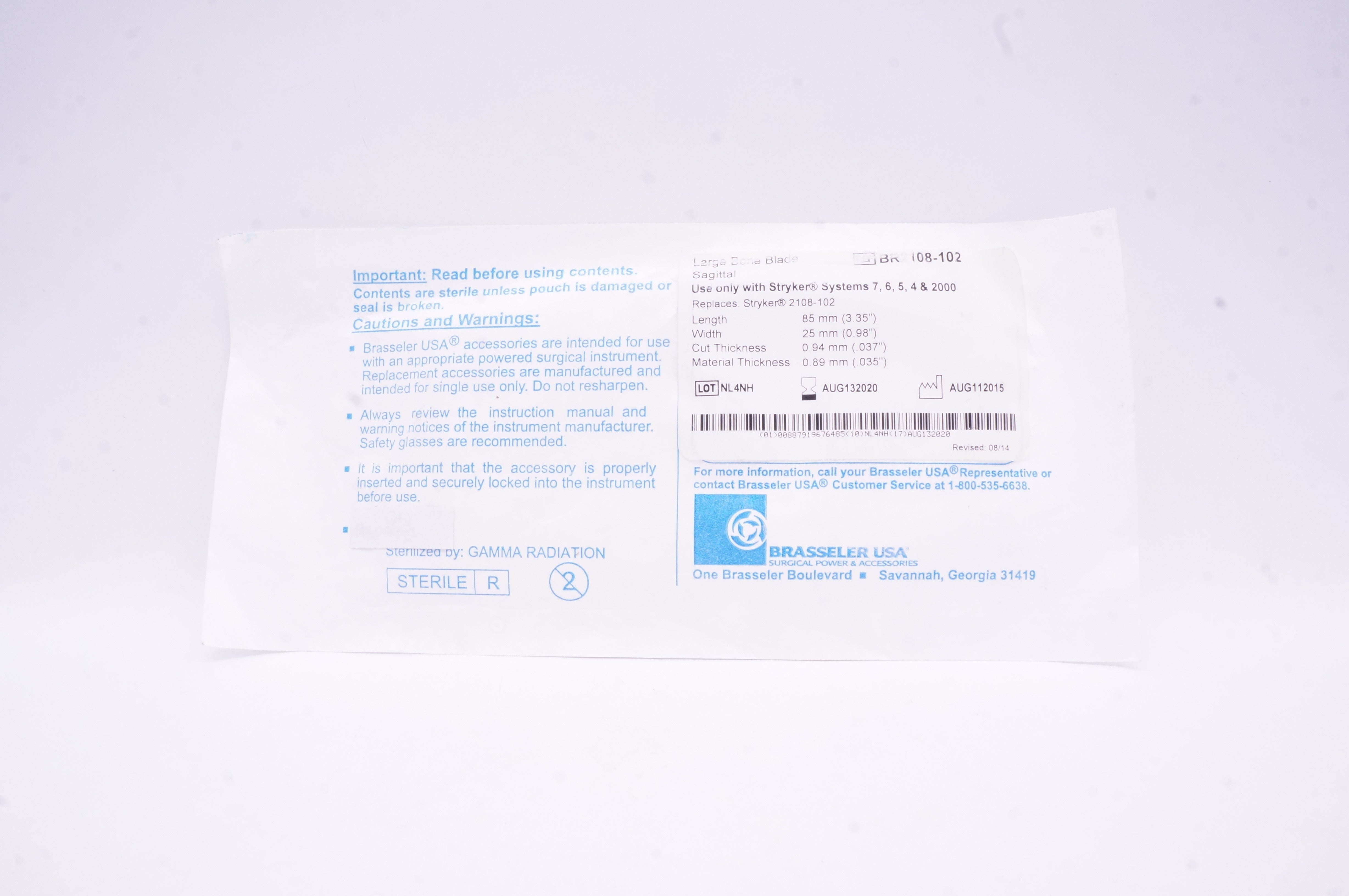 Brasseler BR2108-102 Large Bone Blade Sagittal 0.98inch x 3.35inch (x)