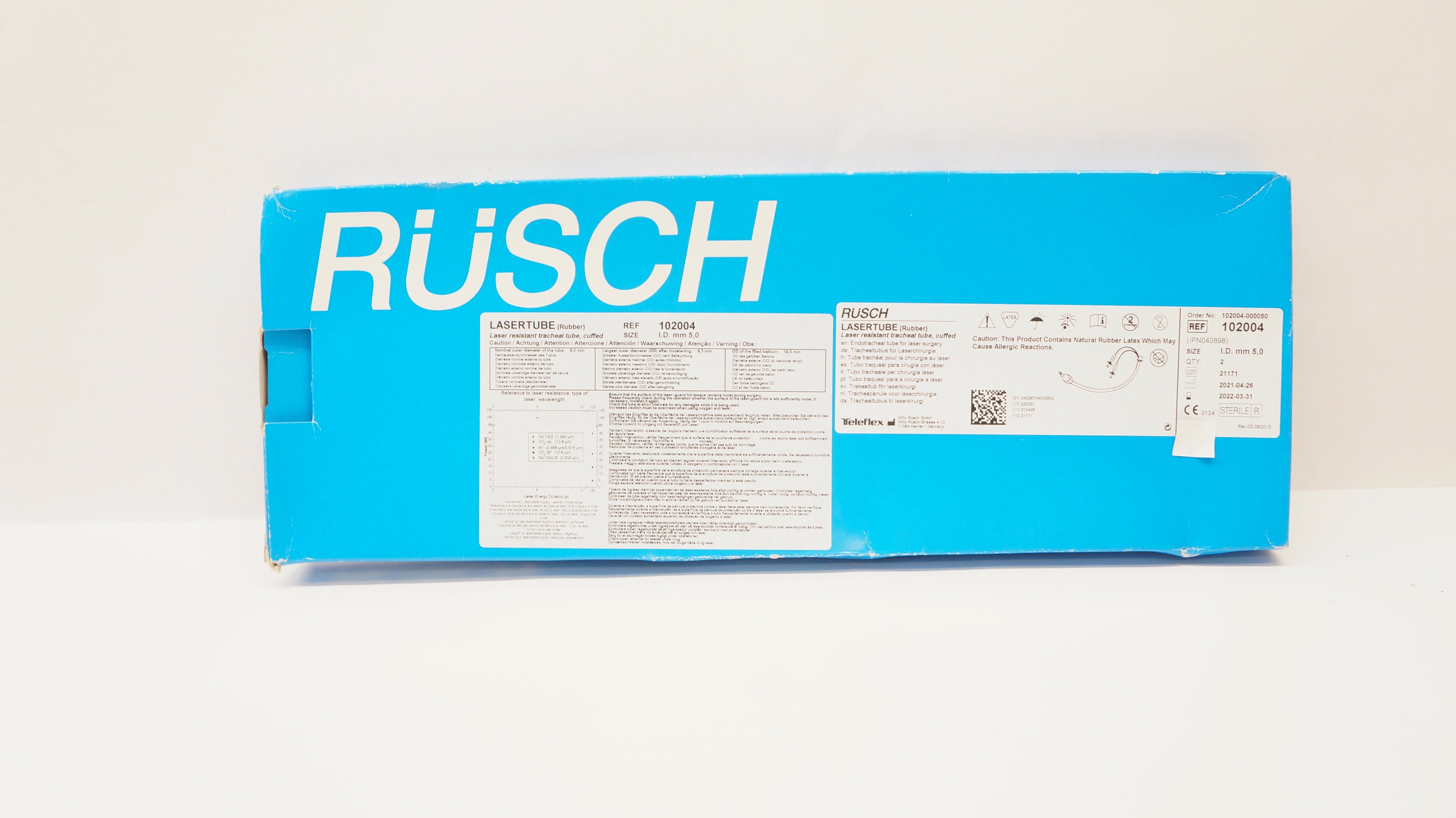 Teleflex 102004 Rusch Lasertube (Rubber) Cuffed, Size 5.0mm ID (x) - Box of 2