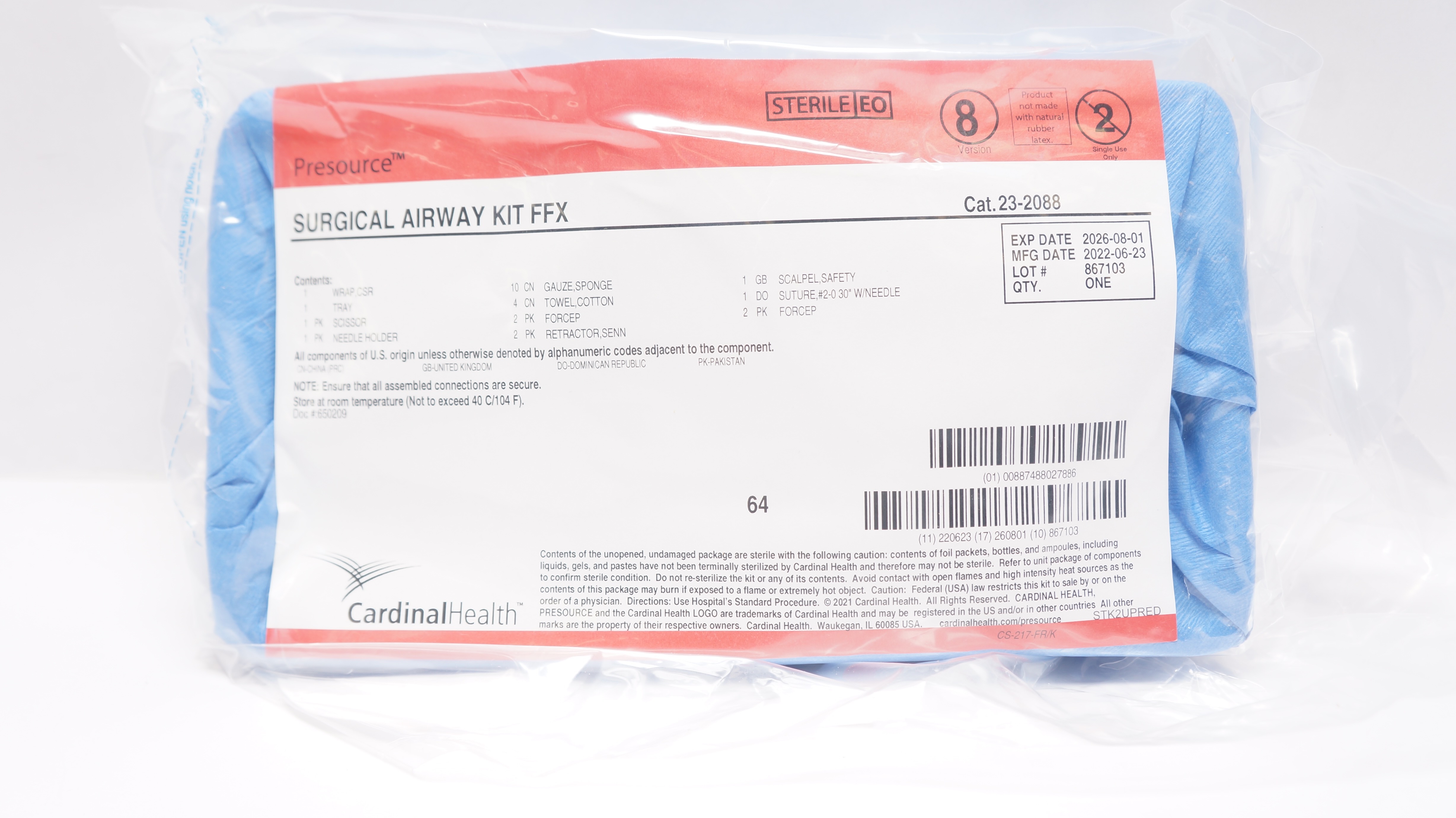 Cardinal Health 23-2088 Presource STRL Surgical Airway FFX Kit