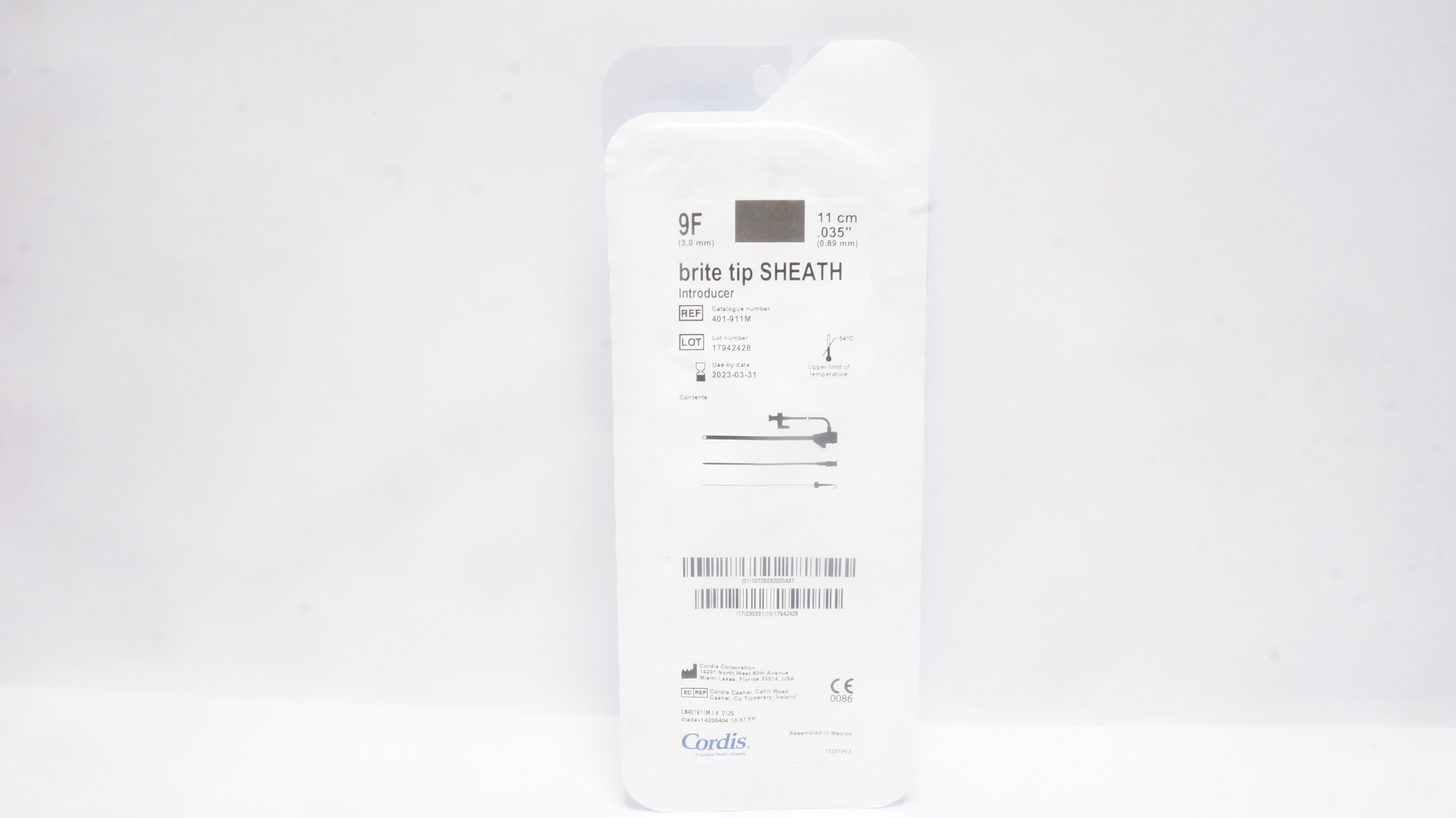 Cordis 401-911M Brite Tip Sheath Introducer 9F x 11cm x .035inch (x)