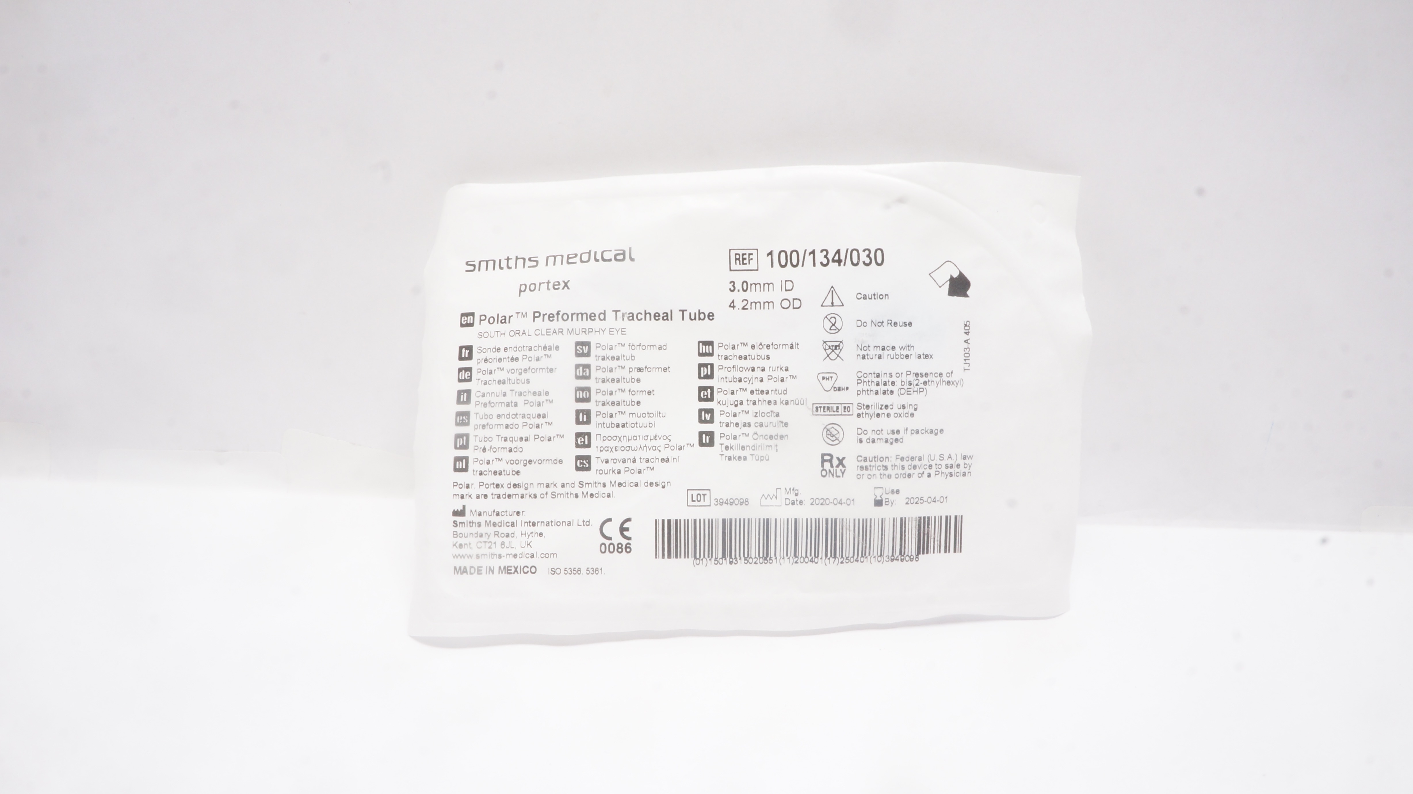 Smiths Medical 100/134/030 Polar Preformed Tracheal Tube 3.0mm x 4.2mm