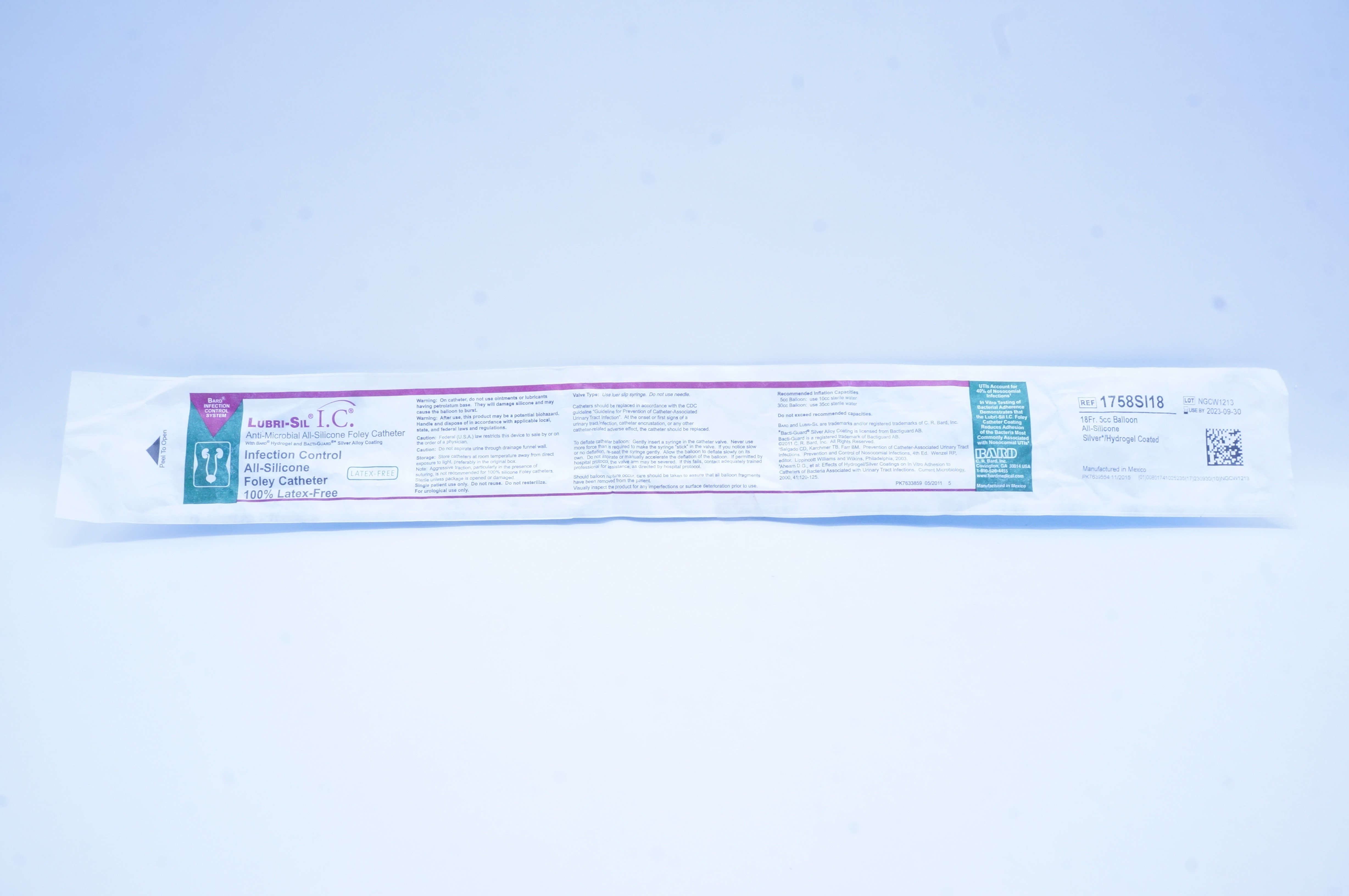 Bard 1758SI18 Lubri-Sil I.C. Anti-Microbial All-Silicone Foley Cath. 18 Fr