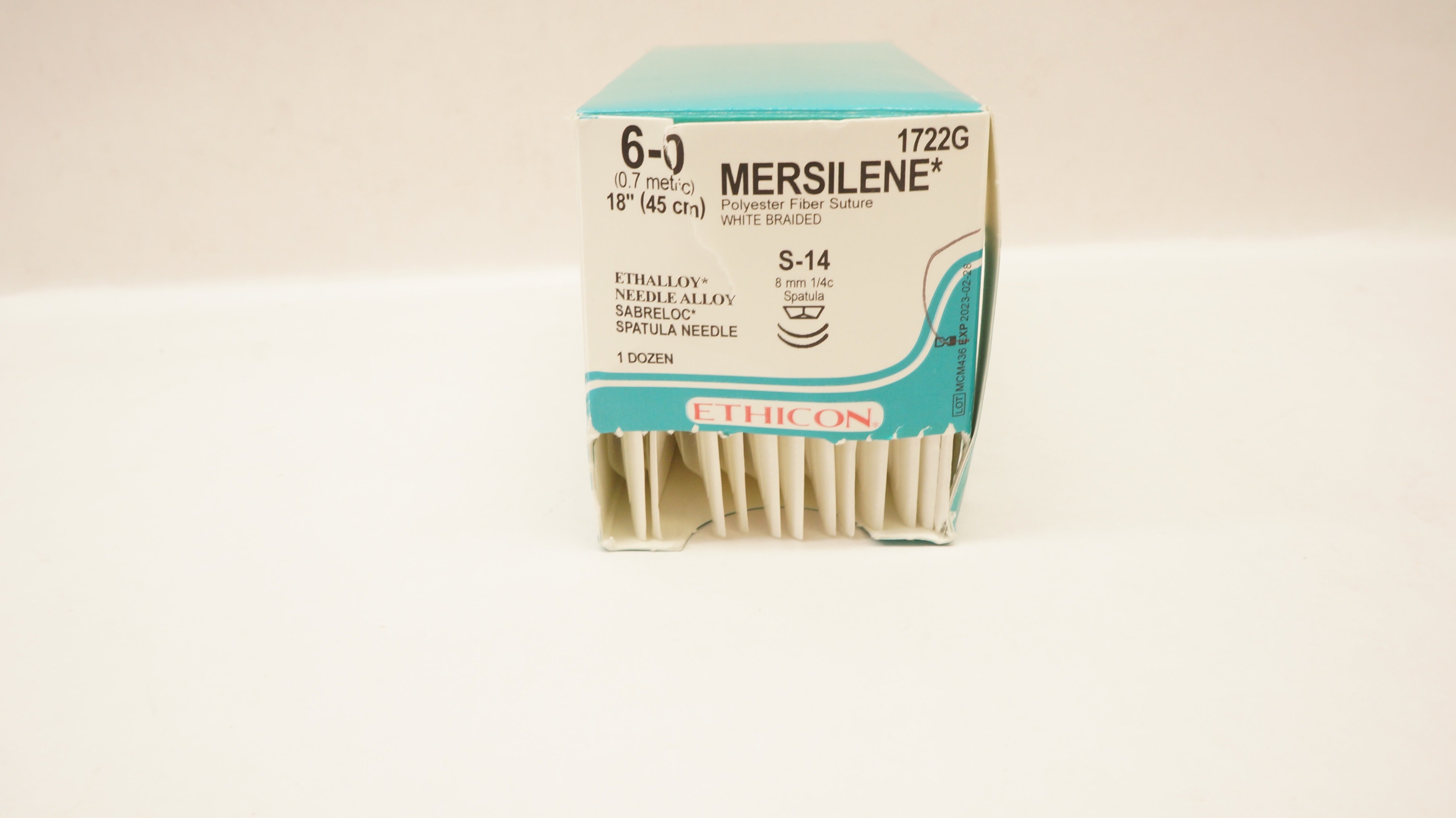 Ethicon 1722G 6-0 Mersilene Fiber Stre S-14 8mm 1/4c Spatula 18inch(x)-Box of 12