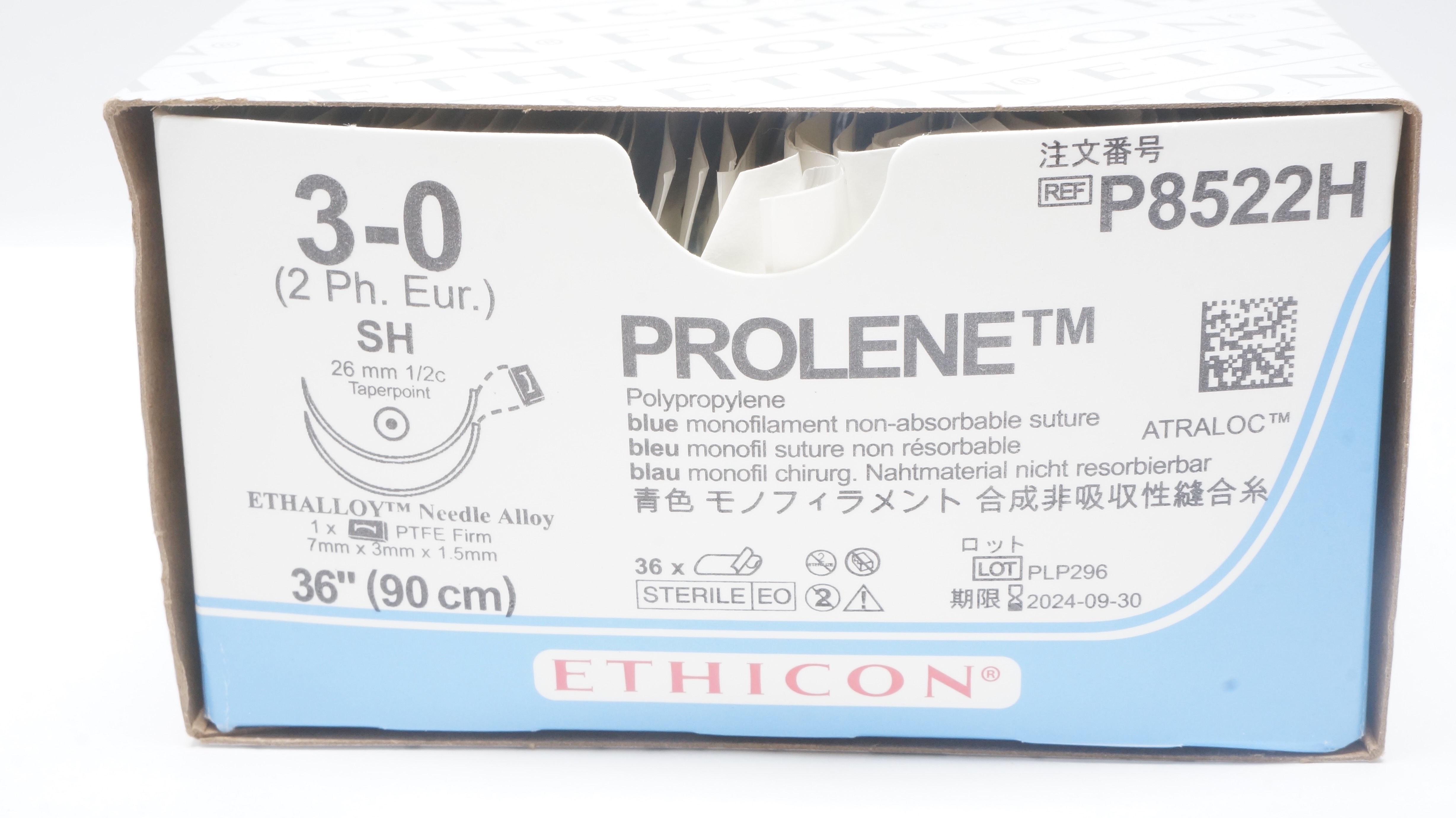Ethicon P8522H 3-0 Prolene Stre SH 26mm 1/2c Taperpoint 36inch (x) - Box of 36