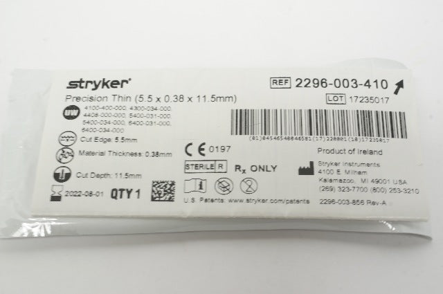 Stryker 2296-003-410 Precision Thin Blade, Short Narrow 5.5 x 0.38 x 11.5mm (x)