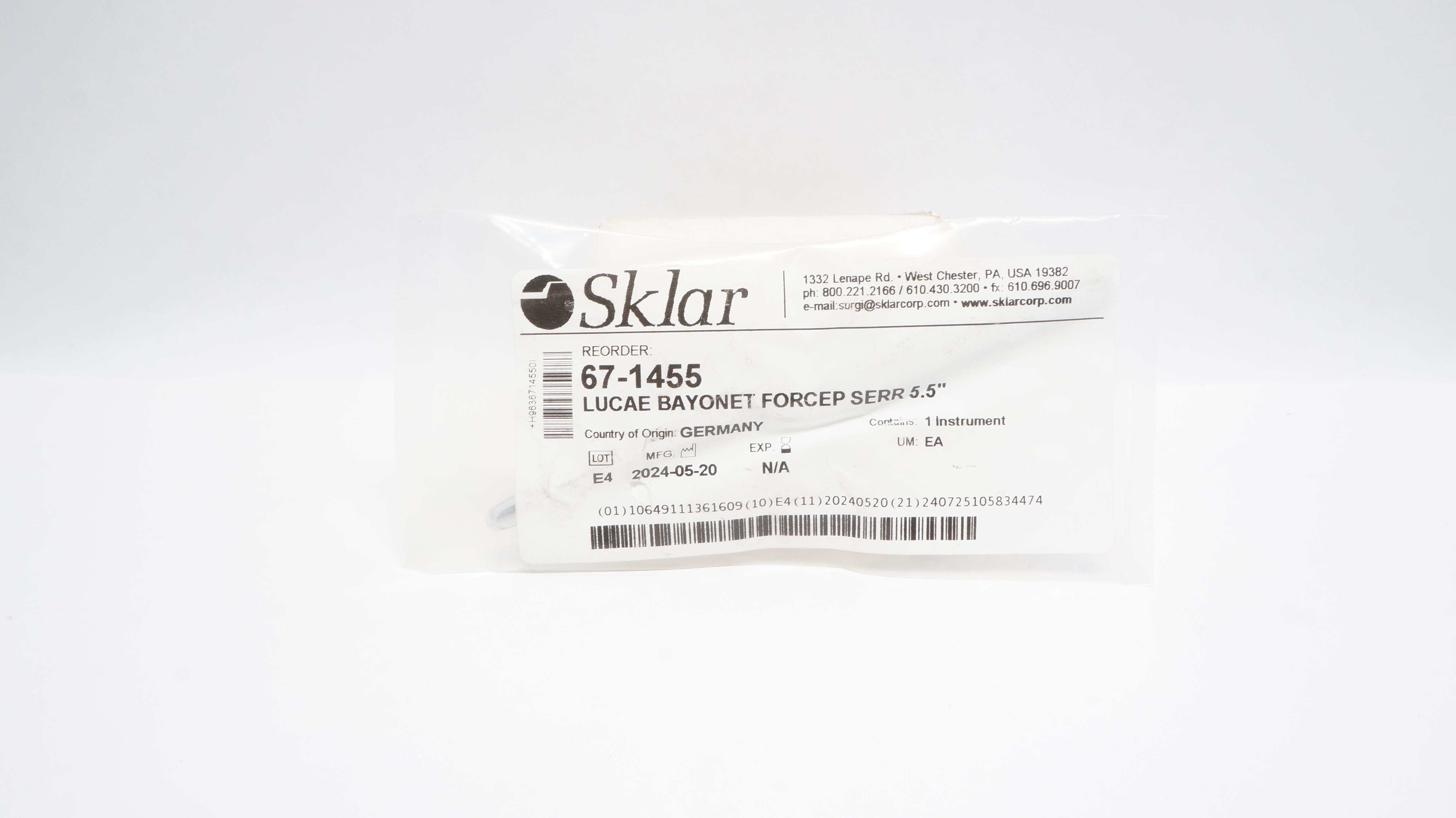 Sklar 67-1455 Lucae Bayonet Forcep Serr 5.5In