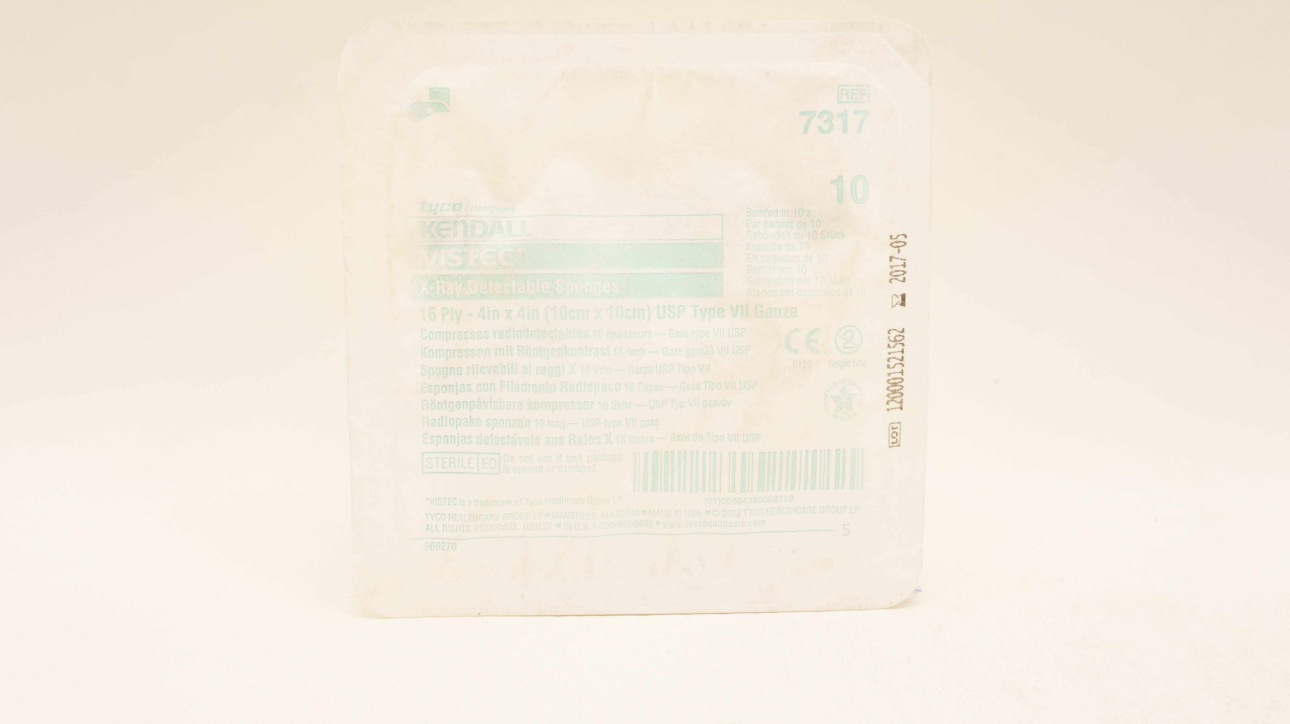 Tyco 7317 Kendall X-Ray Detectable Sponges 16ply 4-4inch USP Type VII Gauze (x)