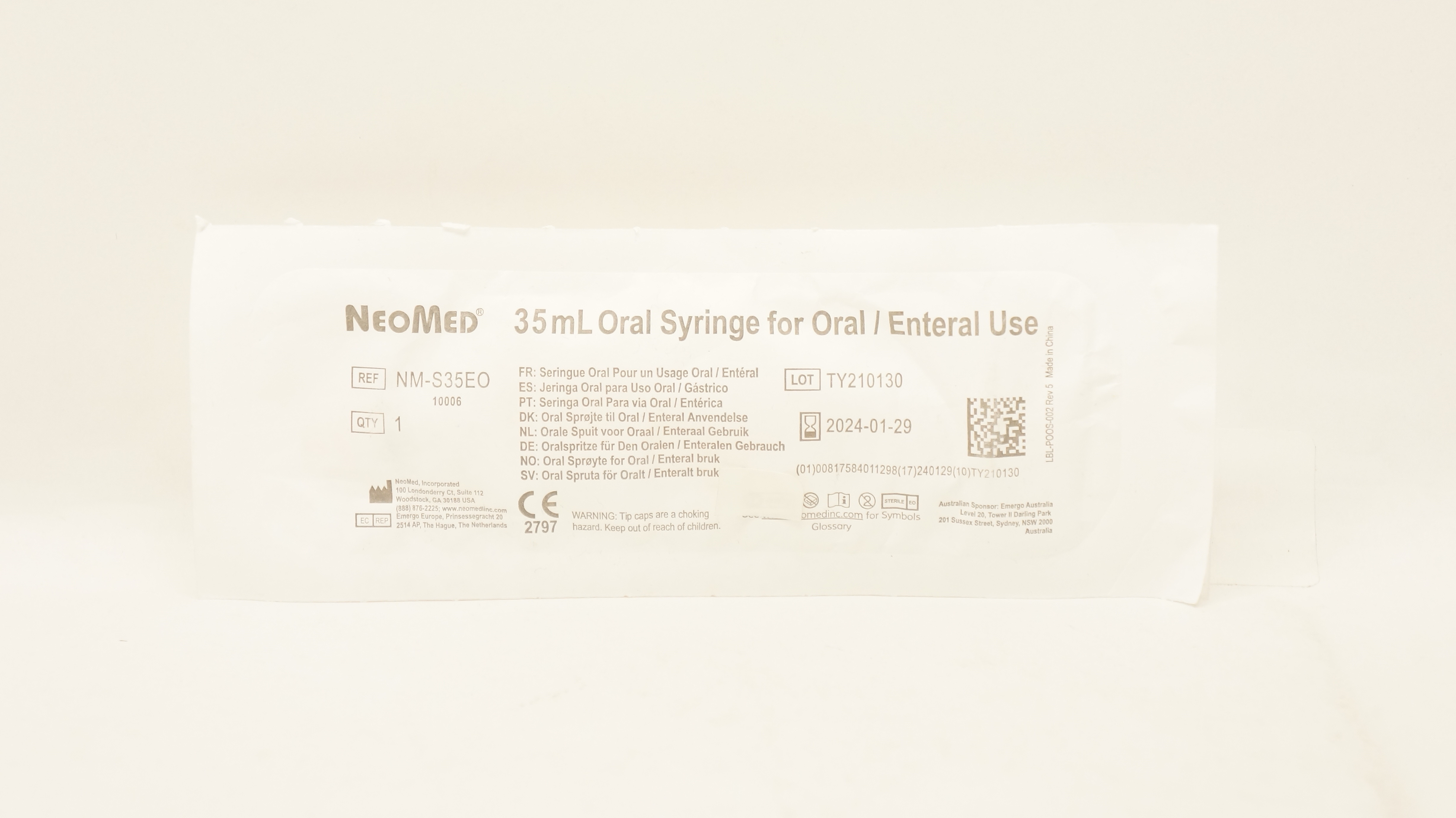 NeoMed NM-S35EO Oral Syringe for Oral/Enteral Use 35mL