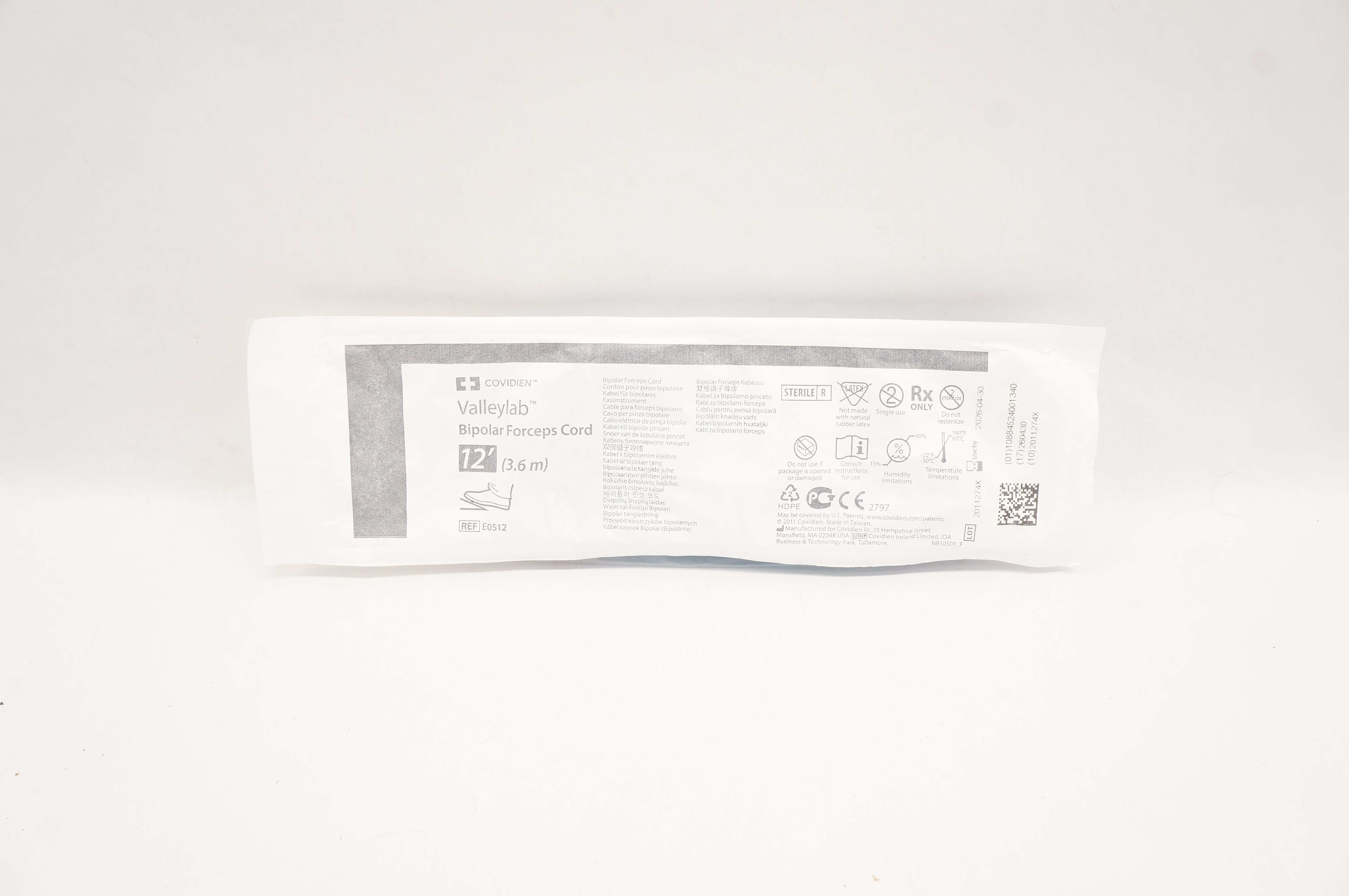 Covidien E0512 Valleylab Bipolar Forceps Cord 12 Ft