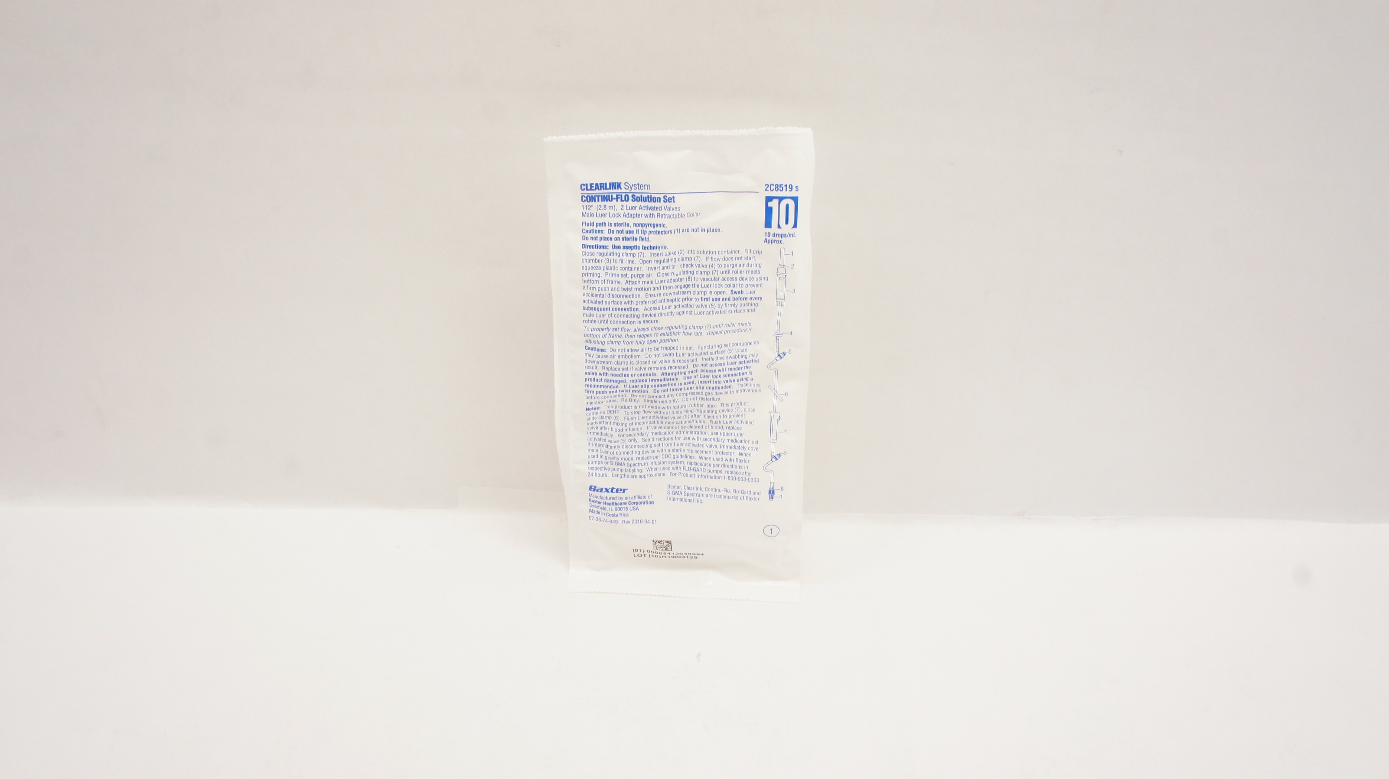 Baxter 2C8519S Clearlink System Continu-Flo Solution Set 10 drops/mL, 112inch