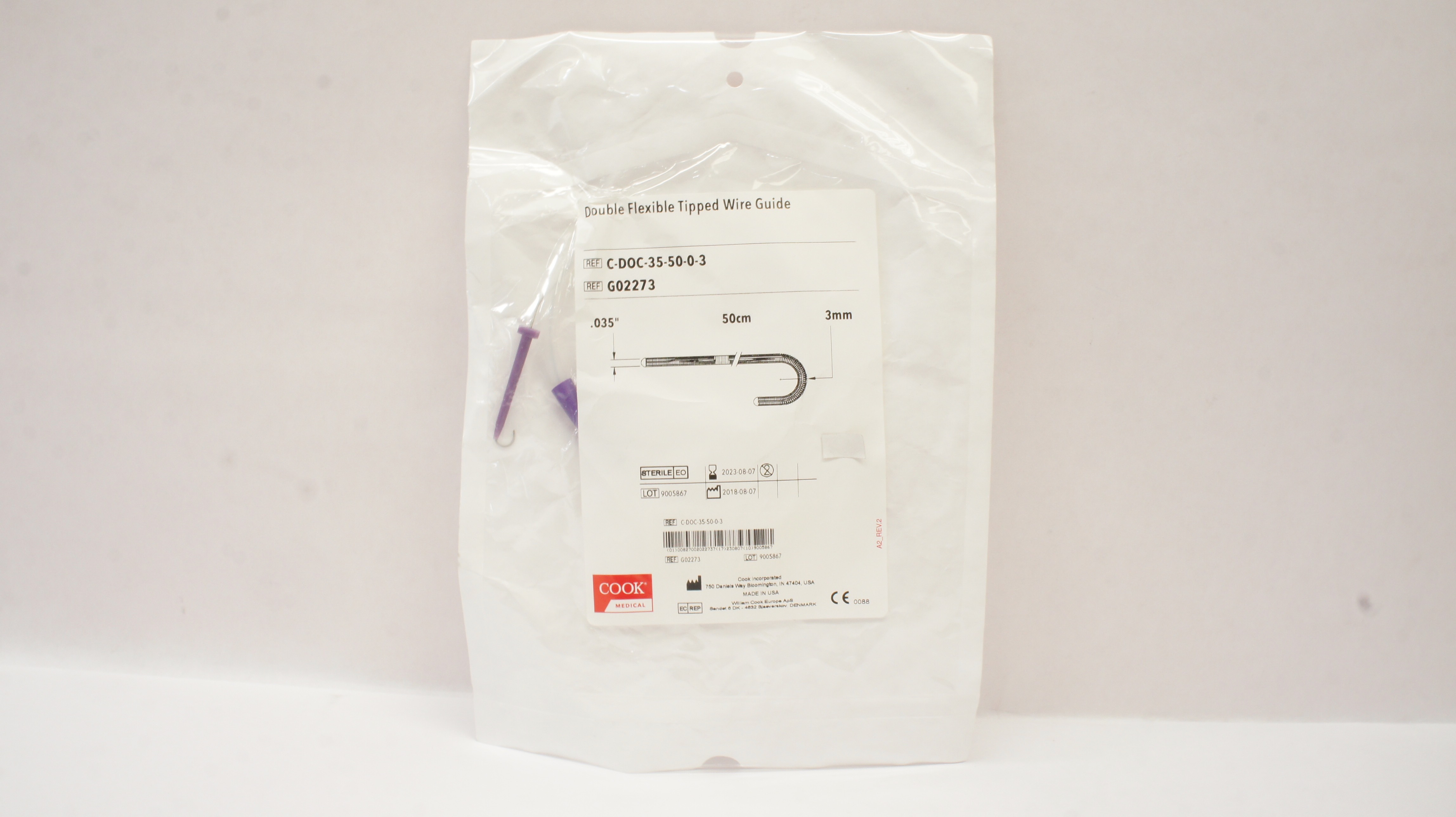 Cook Medical G02273 Double Flexible Tipped Wire Guide .035inch x 50cm x 3mm