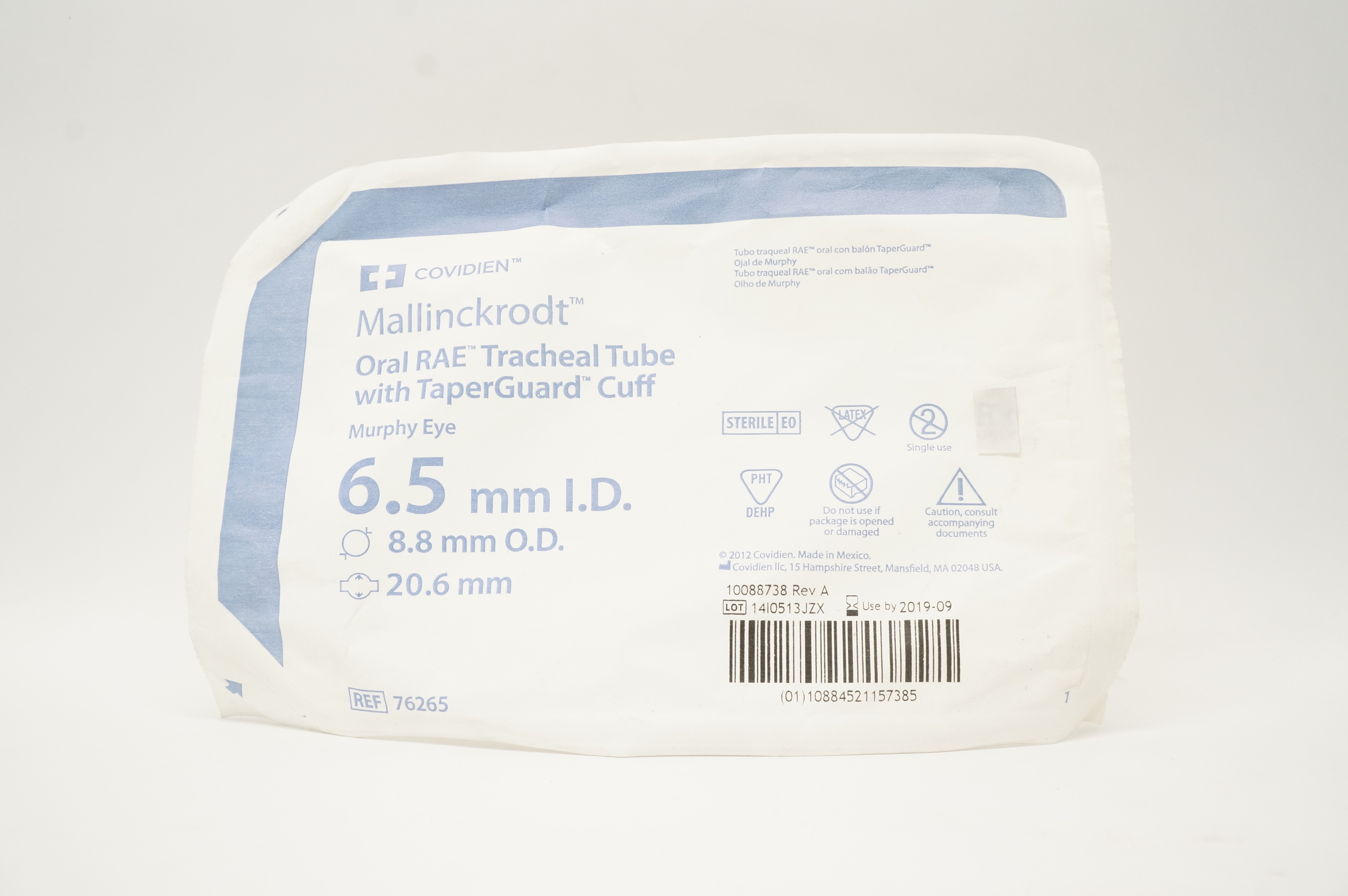 Covidien 76265 Mallinckrodt Oral RAE Tracheal Tube with Cuff  6.5 x 8.8mm (x)