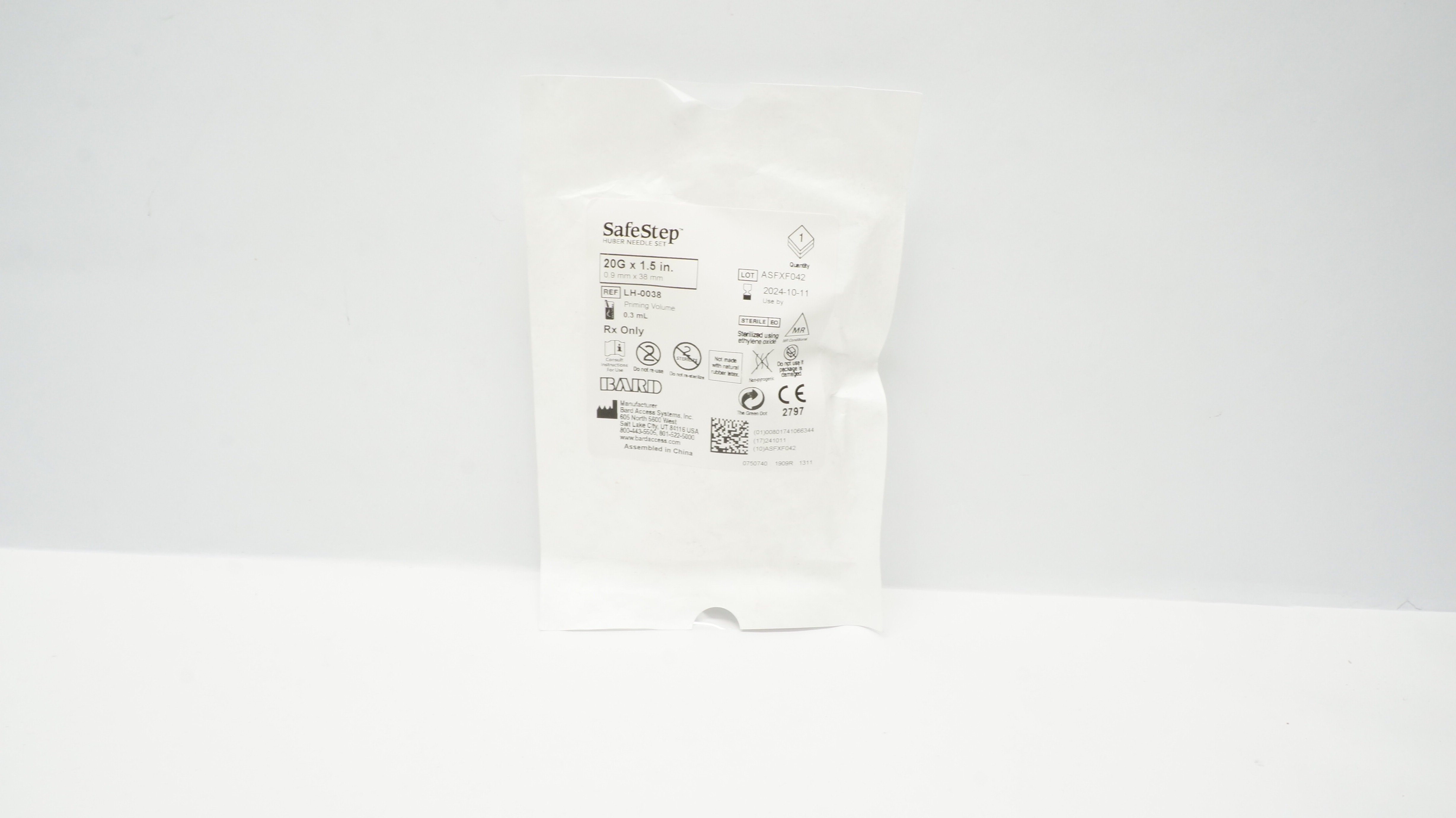 Bard LH-0038 SafeStep Huber Ndle Set 20G x 1.5inch Priming Volume 0.3ml (x)