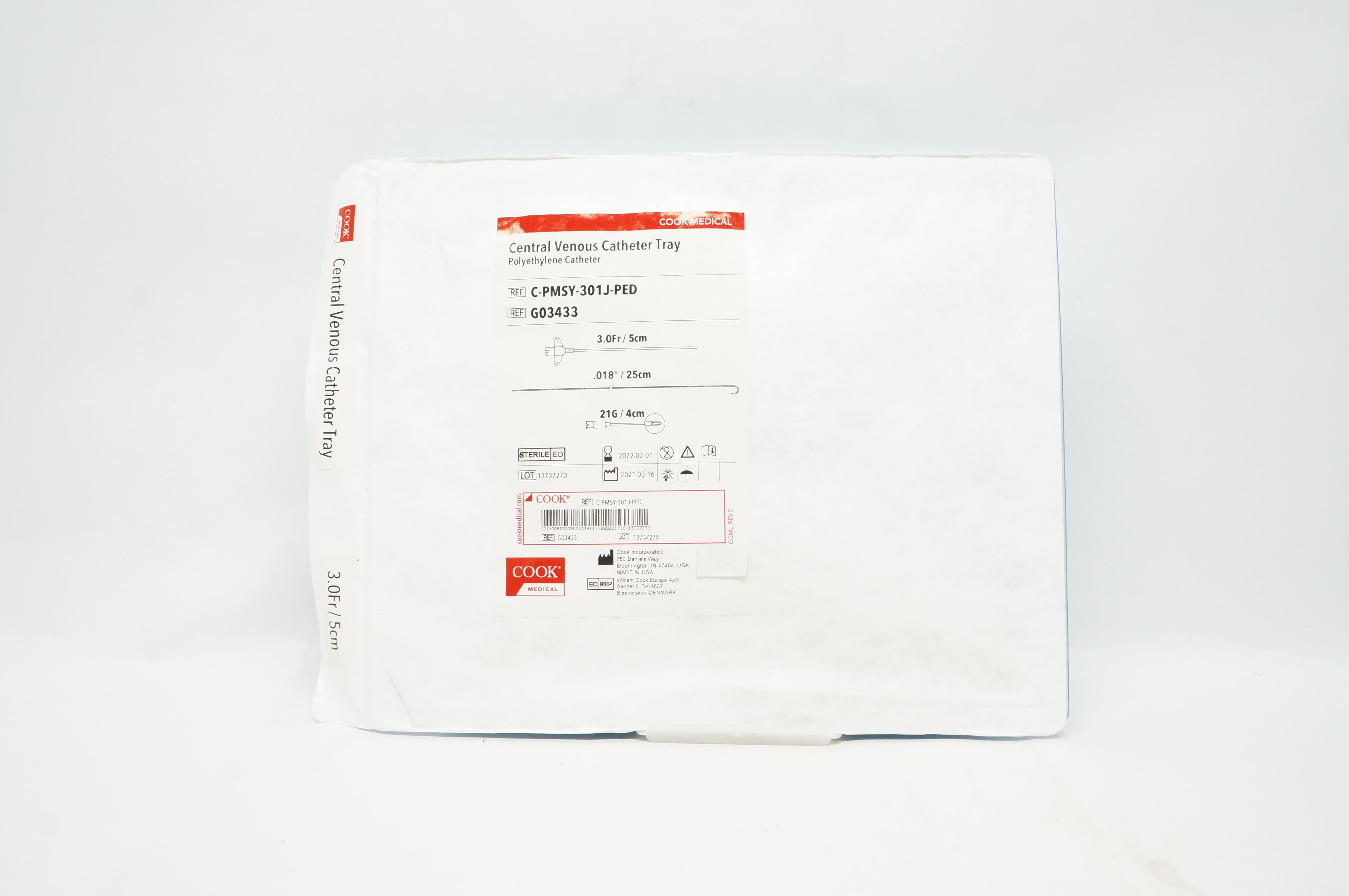 Cook Medical G03433 Central Venous Cath. Tray 3.0Fr x 0.018inch x 21G (x)