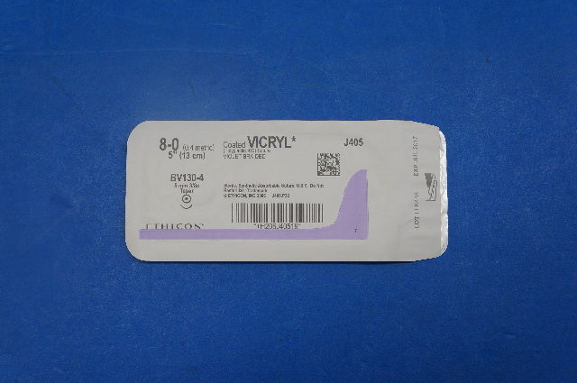 Ethicon J405 8-0 VICRYL, BV130-4 5mm 3/8c Taper, Violet Braided, 5