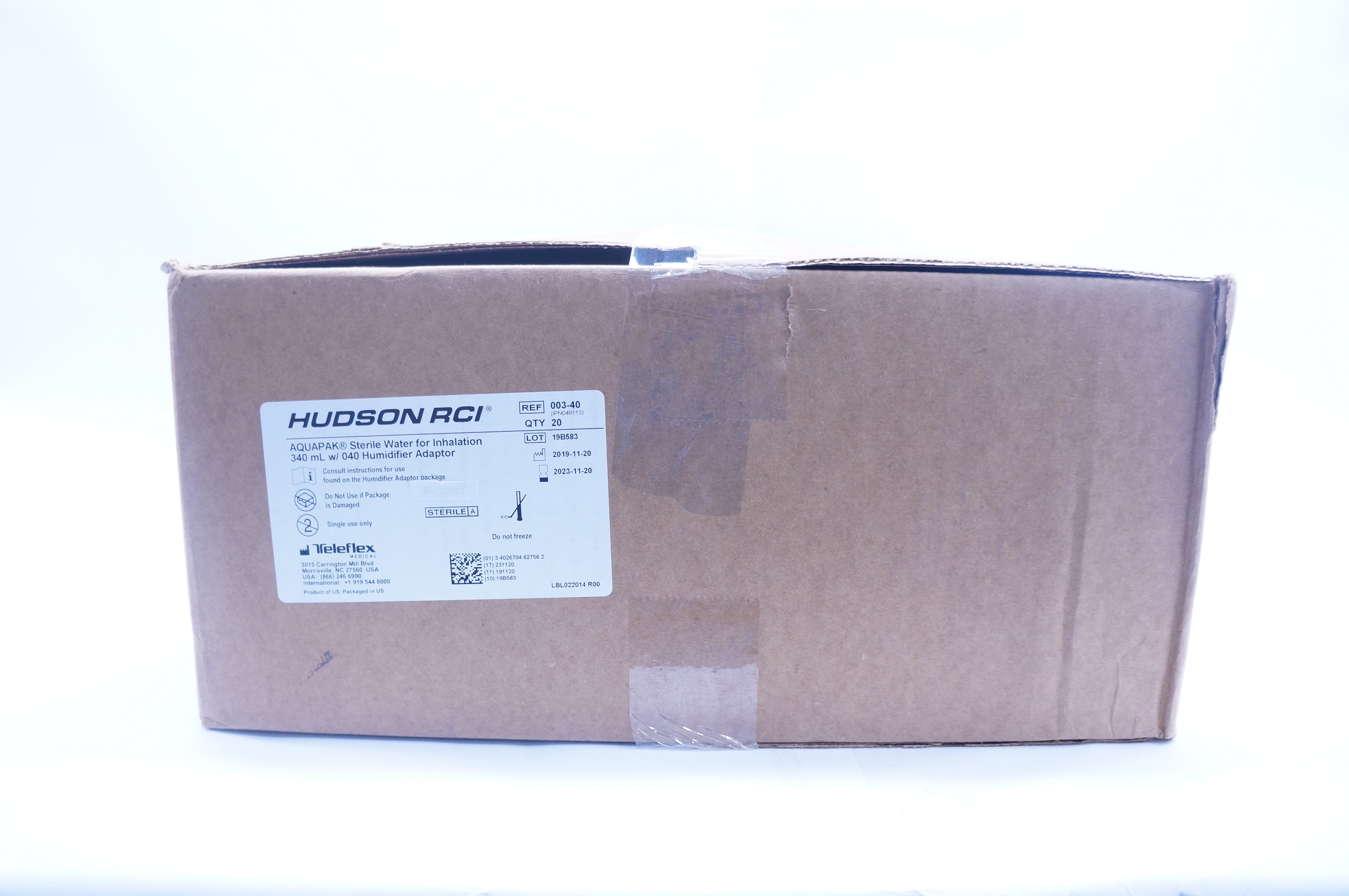 Teleflex 003-40 Aquapak Water 340ml w/040 Humidifier Adaptor - Box of 8