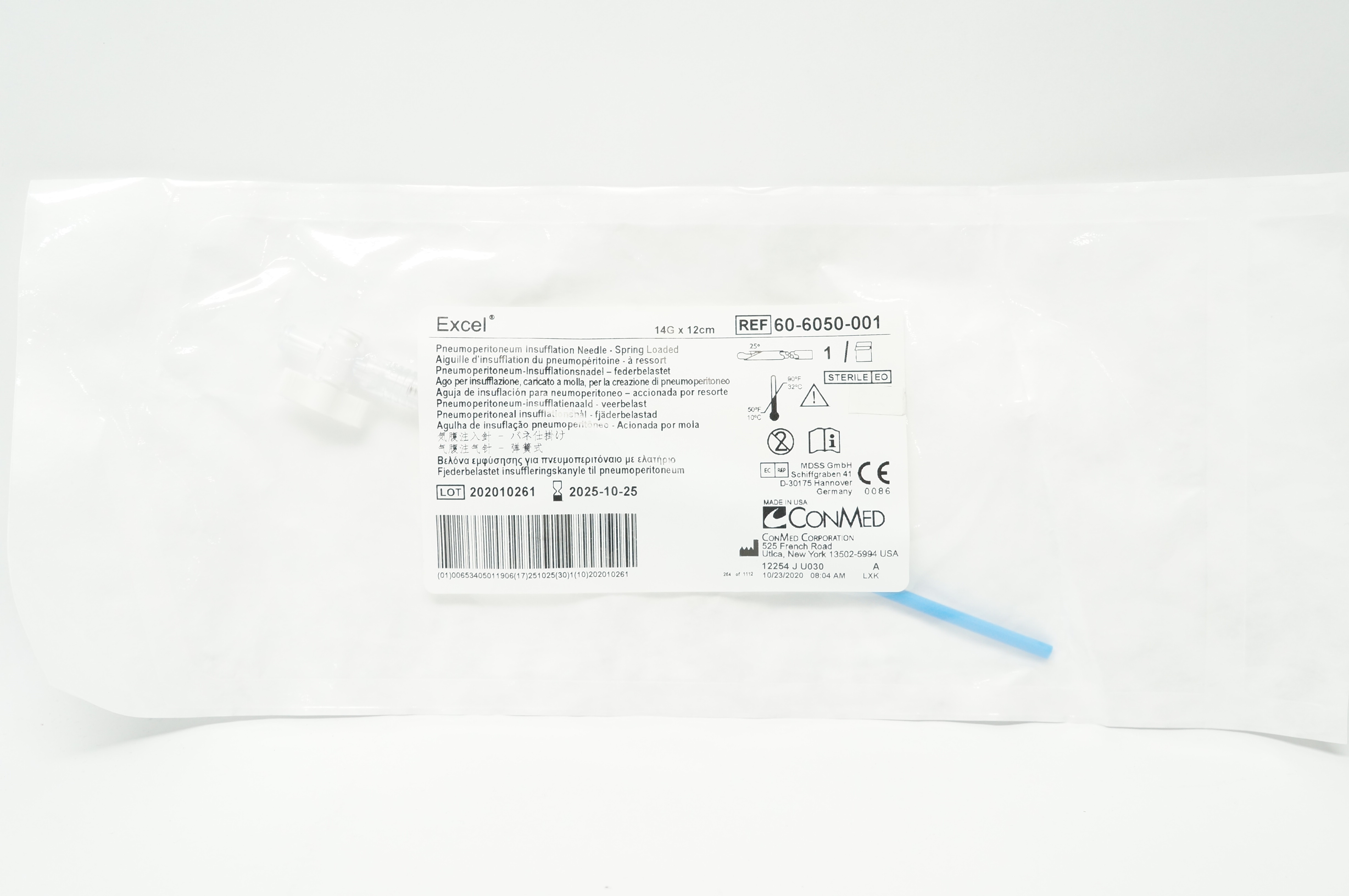 ConMed 60-6050-001 Excel Pneumoperitoneum Insufflation Ndle 14G x 12cm
