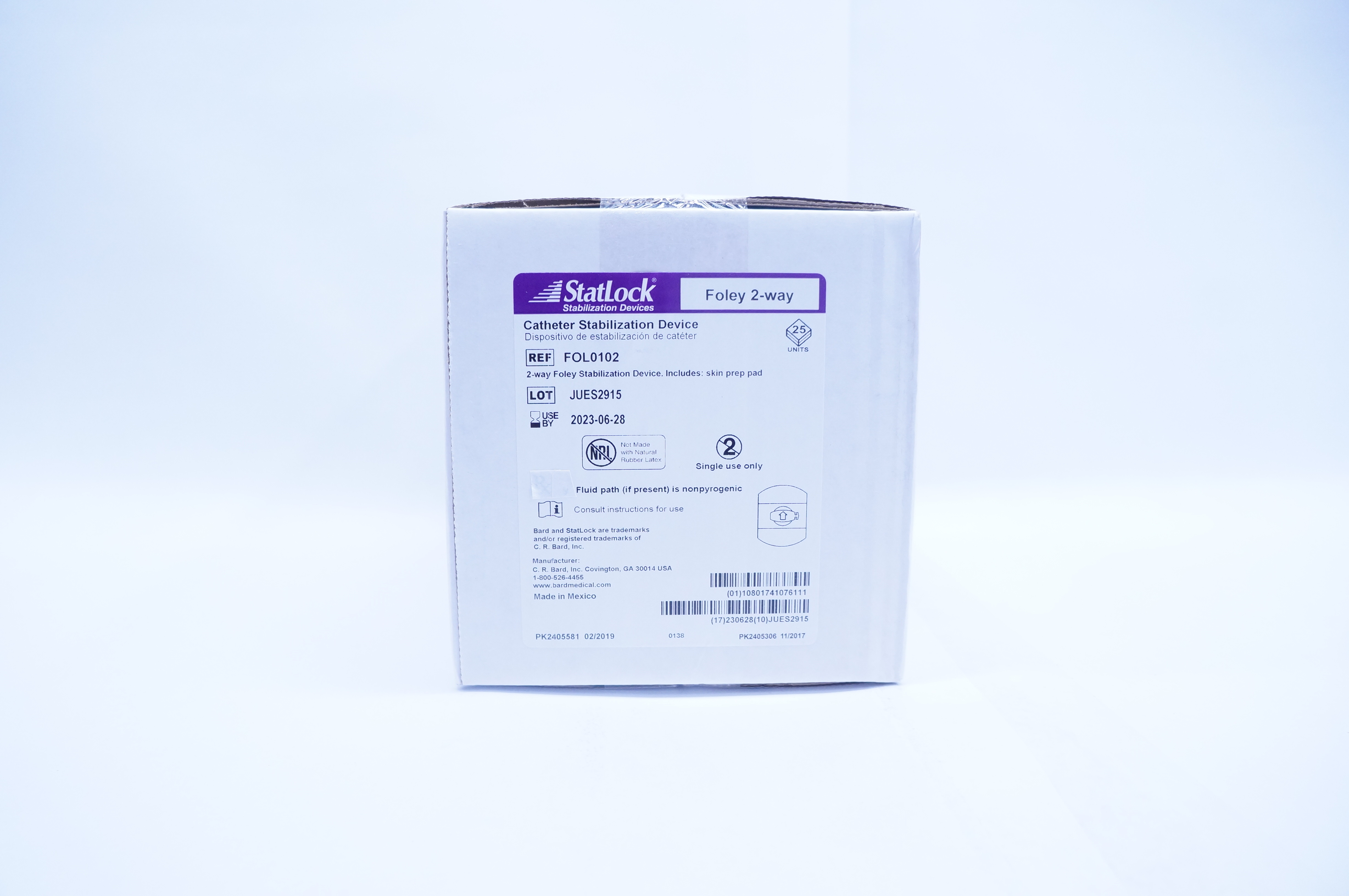 Bard FOL0102 Statlock Cath. Stabilization Device, Foley 2-Way - Box of 25