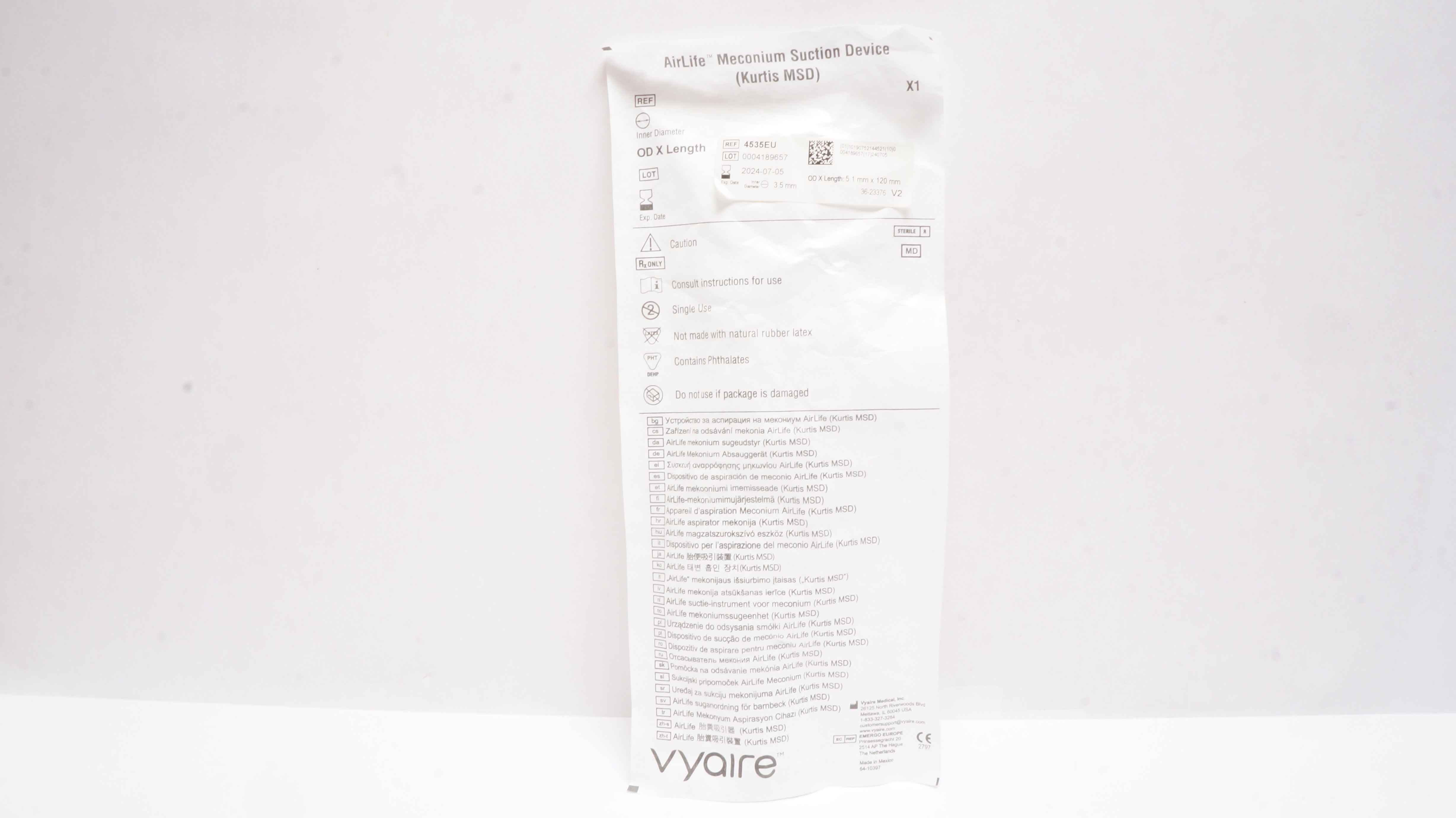 Vyaire 4535EU AirLife Meconium Suction Device Kurtis MSD 3.5 x 5.1 x 120mm
