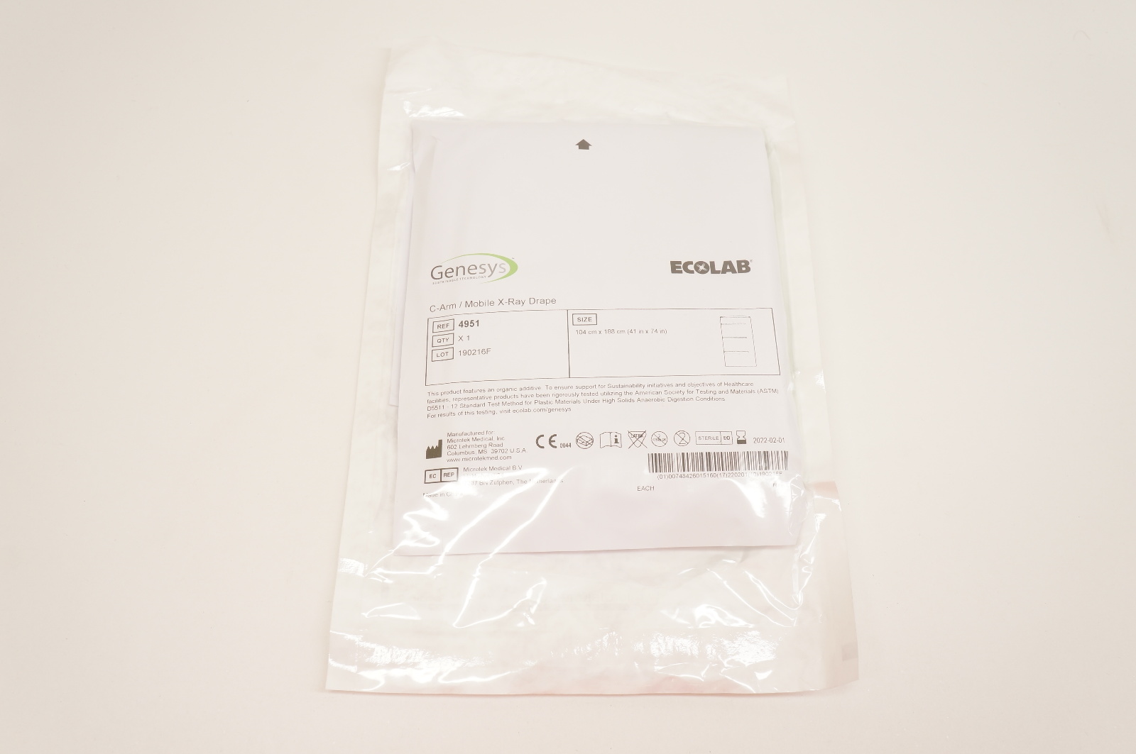Genesys 4951 Ecolab C-Arm/Mobile X-Ray Drape 41inch x 74inch